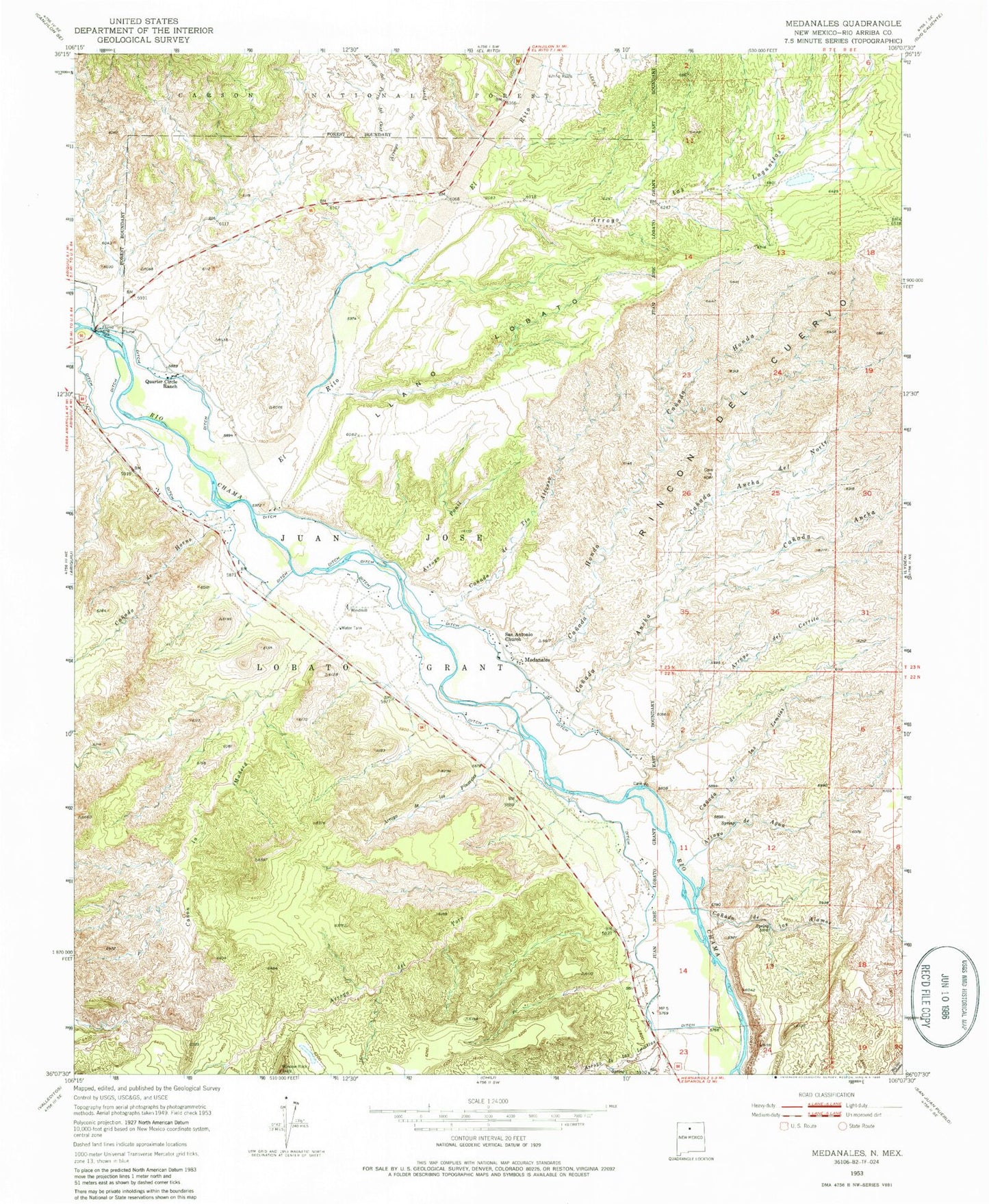 Classic USGS Medanales New Mexico 7.5'x7.5' Topo Map Image