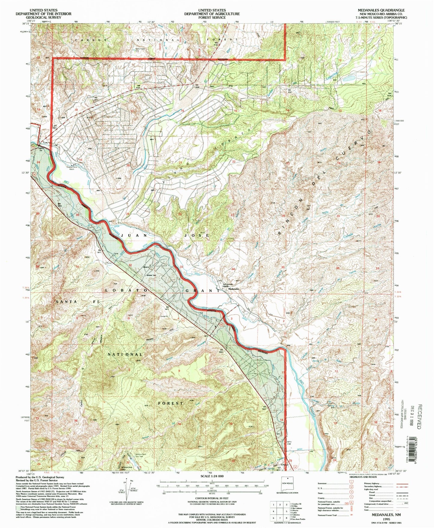 Classic USGS Medanales New Mexico 7.5'x7.5' Topo Map Image