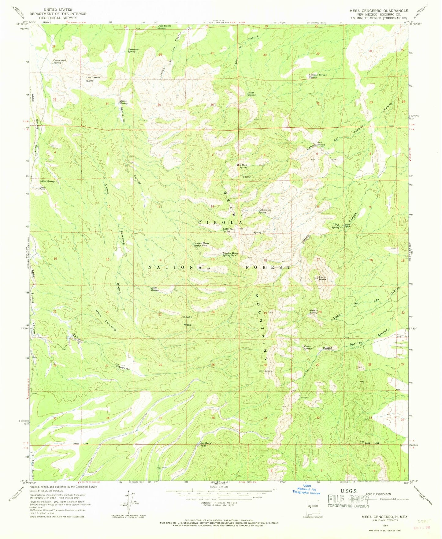 Classic USGS Mesa Cencerro New Mexico 7.5'x7.5' Topo Map Image