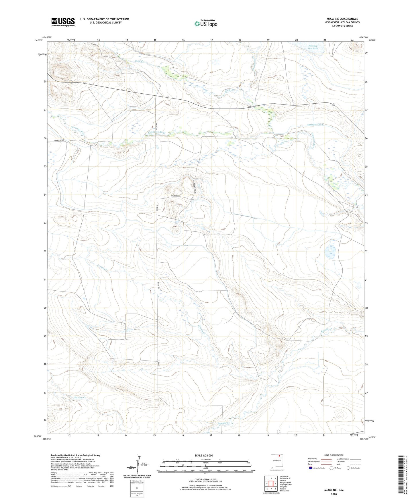 Miami NE New Mexico US Topo Map Image