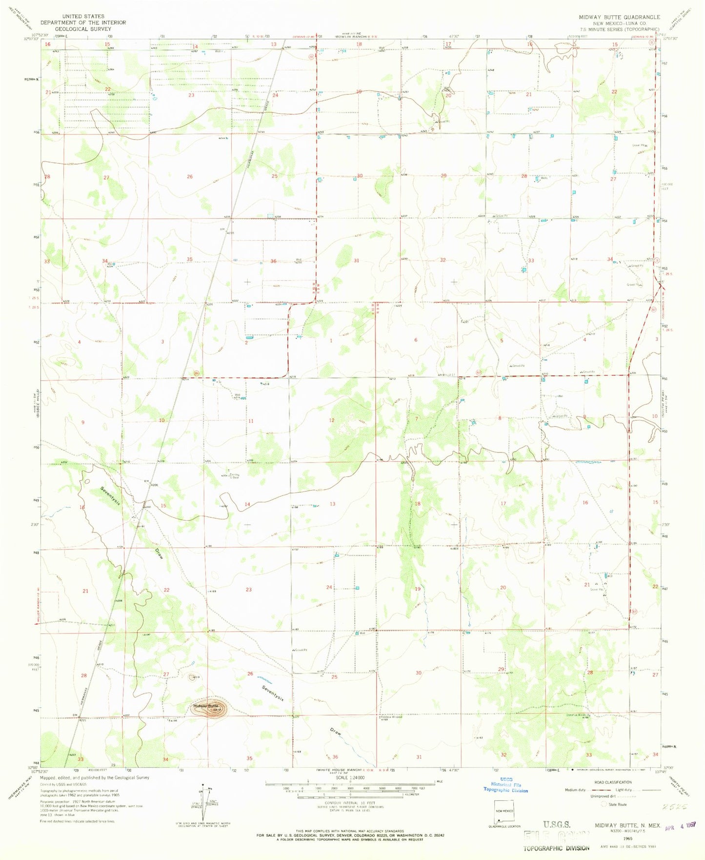 Classic USGS Midway Butte New Mexico 7.5'x7.5' Topo Map Image
