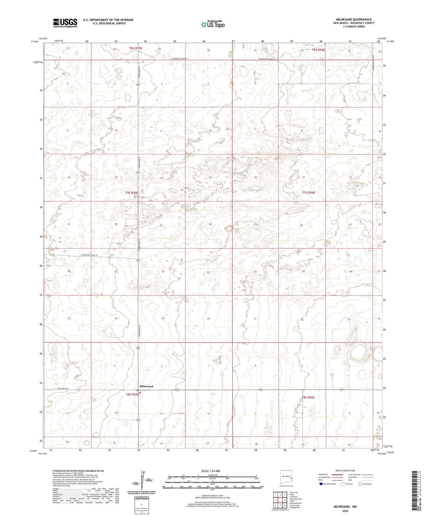 Milnesand New Mexico US Topo Map Image
