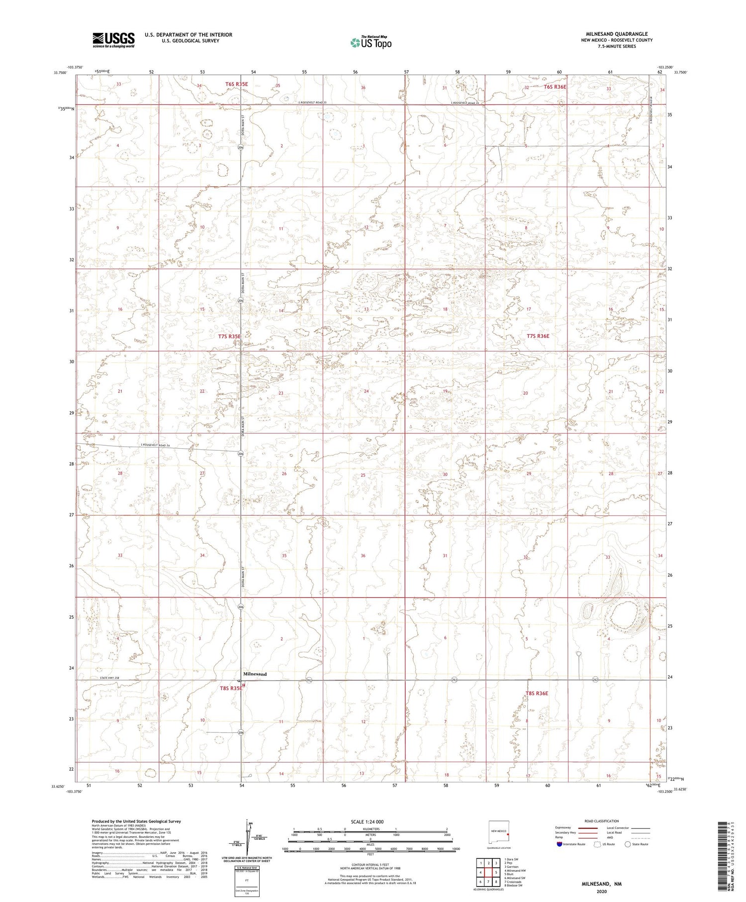 Milnesand New Mexico US Topo Map Image