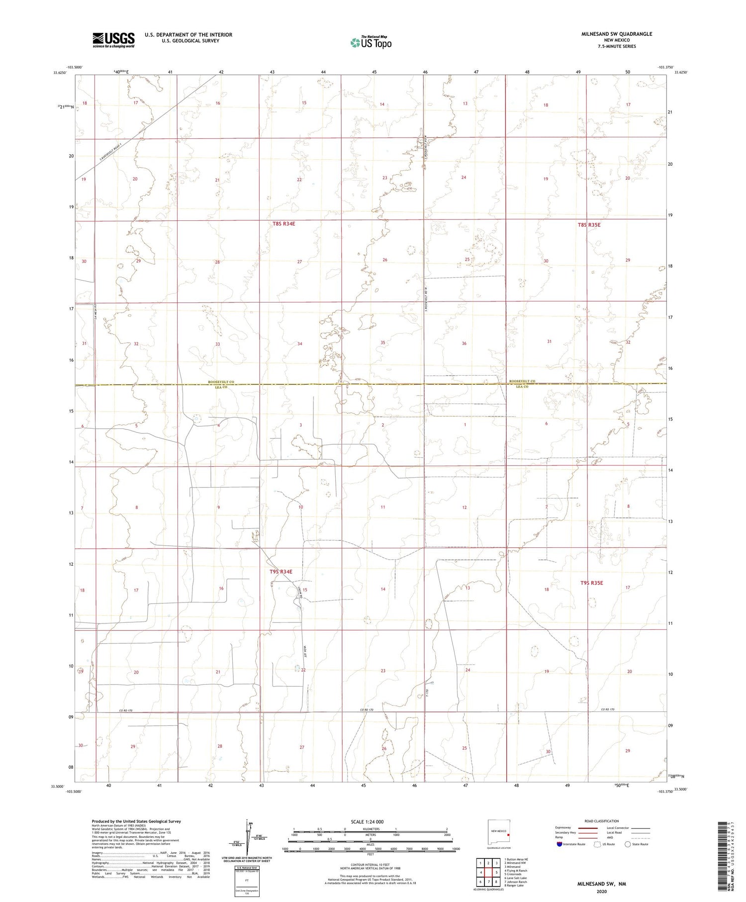 Milnesand SW New Mexico US Topo Map Image