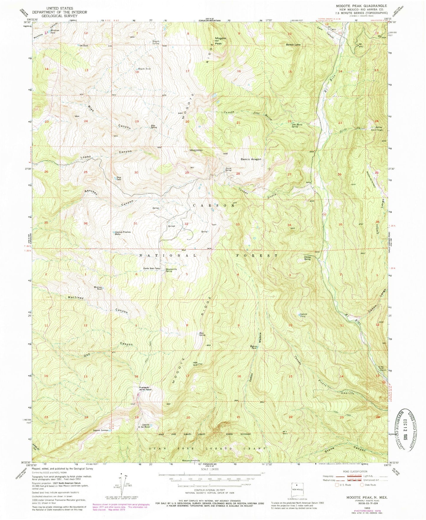 Classic USGS Mogote Peak New Mexico 7.5'x7.5' Topo Map Image