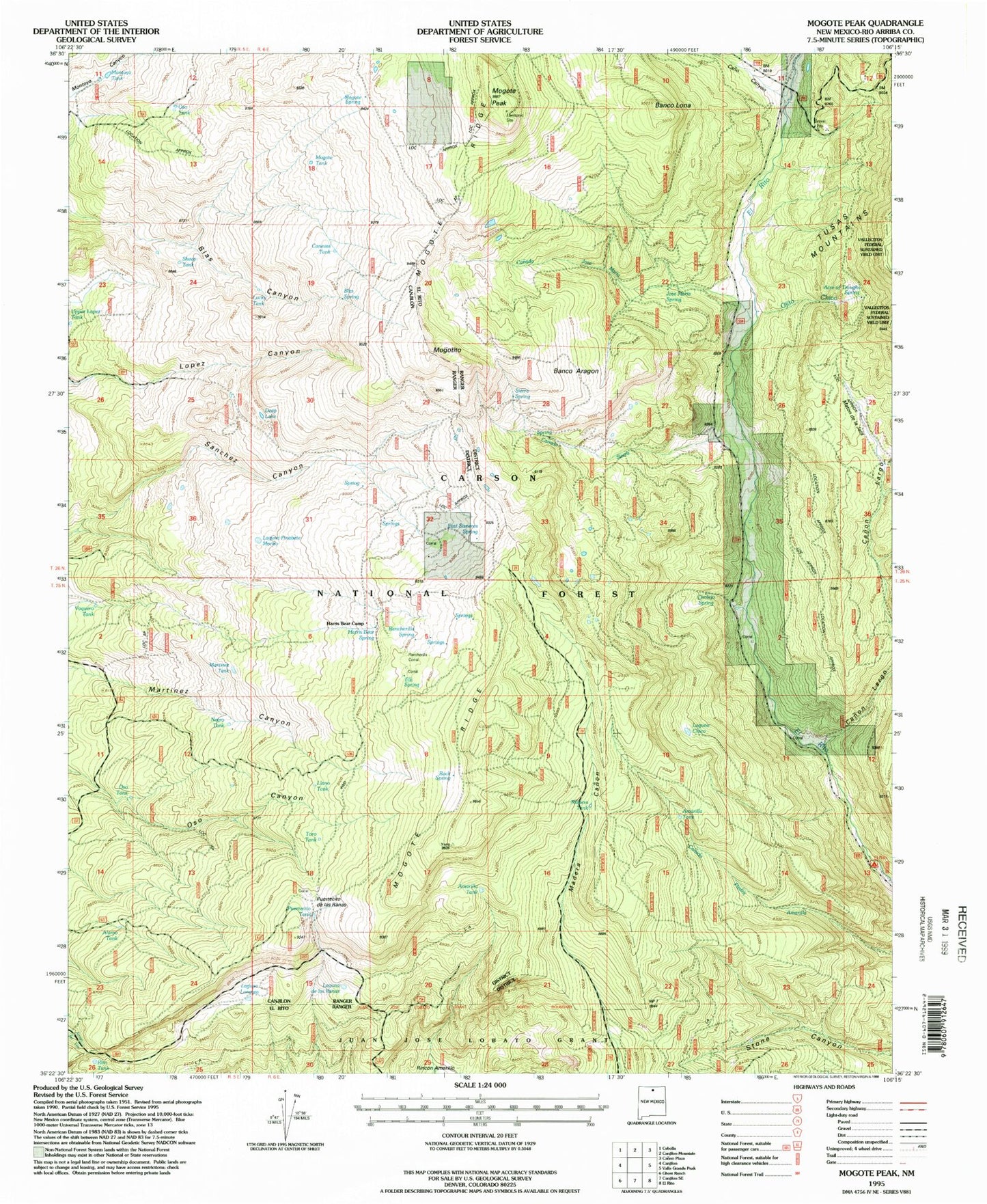 Classic USGS Mogote Peak New Mexico 7.5'x7.5' Topo Map Image