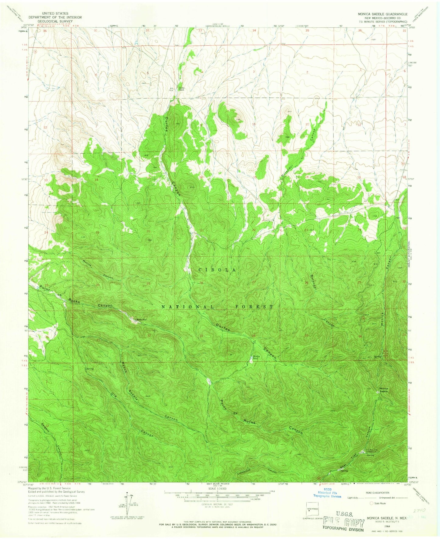 Classic USGS Monica Saddle New Mexico 7.5'x7.5' Topo Map Image