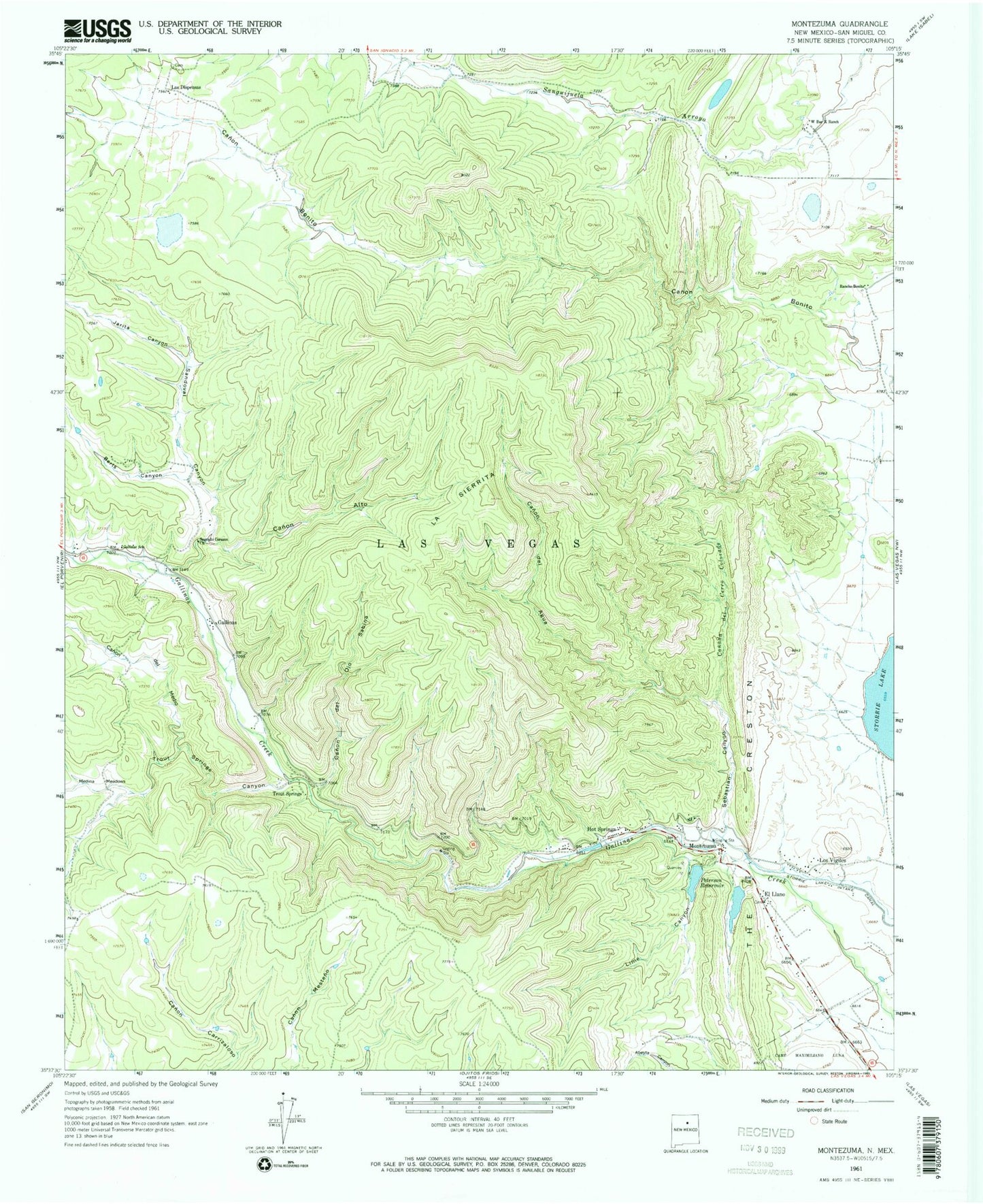Classic USGS Montezuma New Mexico 7.5'x7.5' Topo Map Image