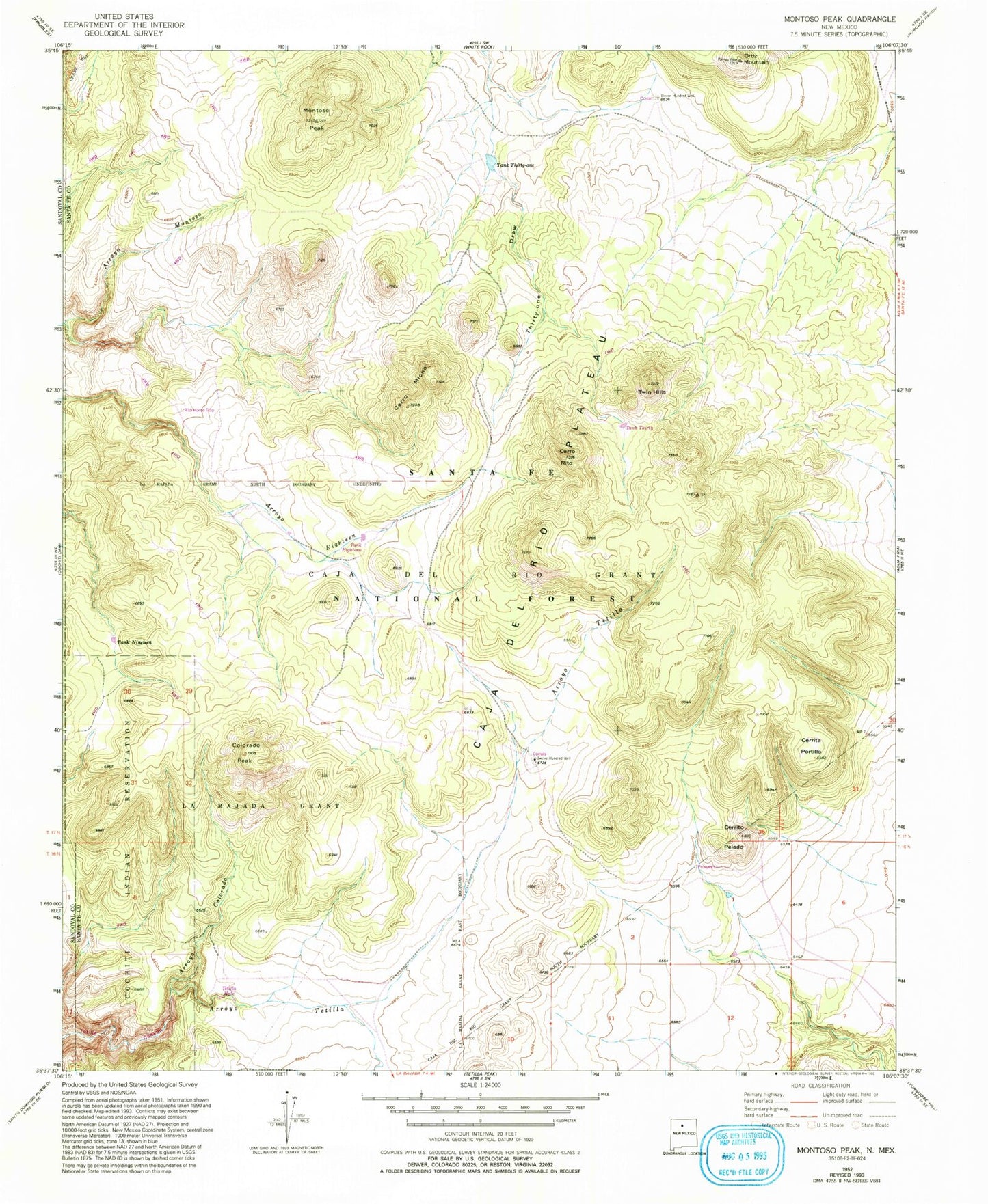 Classic USGS Montoso Peak New Mexico 7.5'x7.5' Topo Map Image