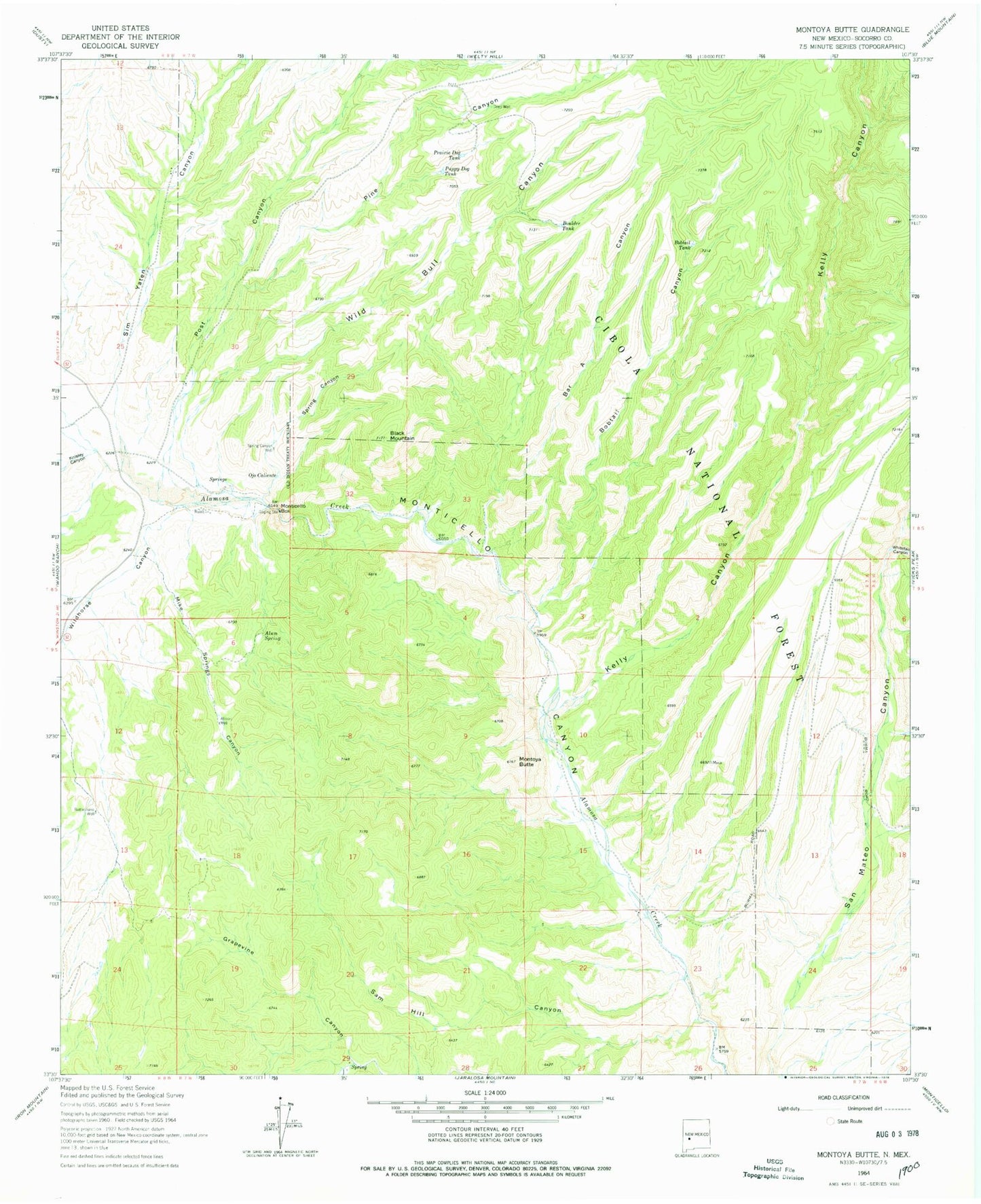 Classic USGS Montoya Butte New Mexico 7.5'x7.5' Topo Map Image