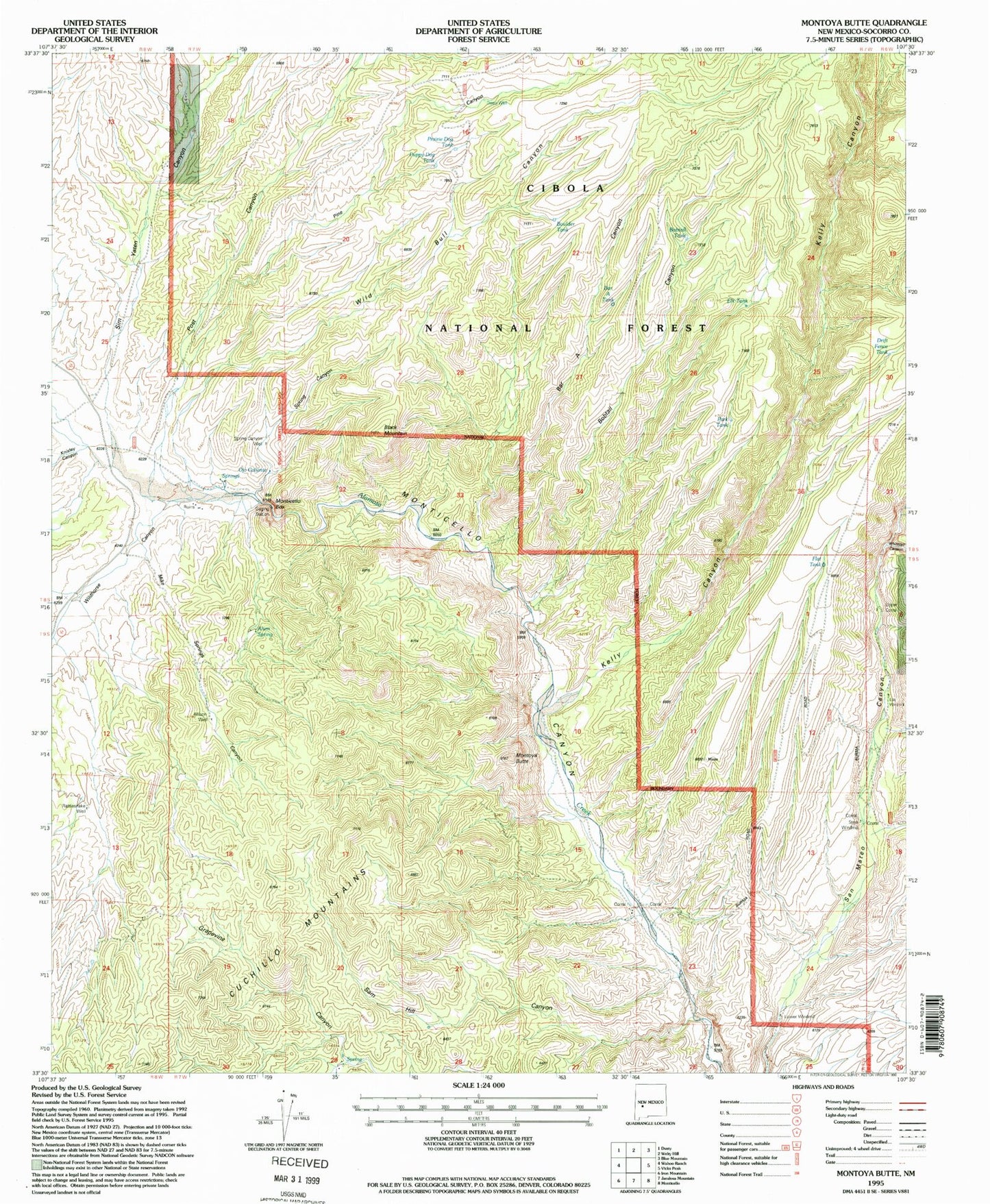 Classic USGS Montoya Butte New Mexico 7.5'x7.5' Topo Map Image