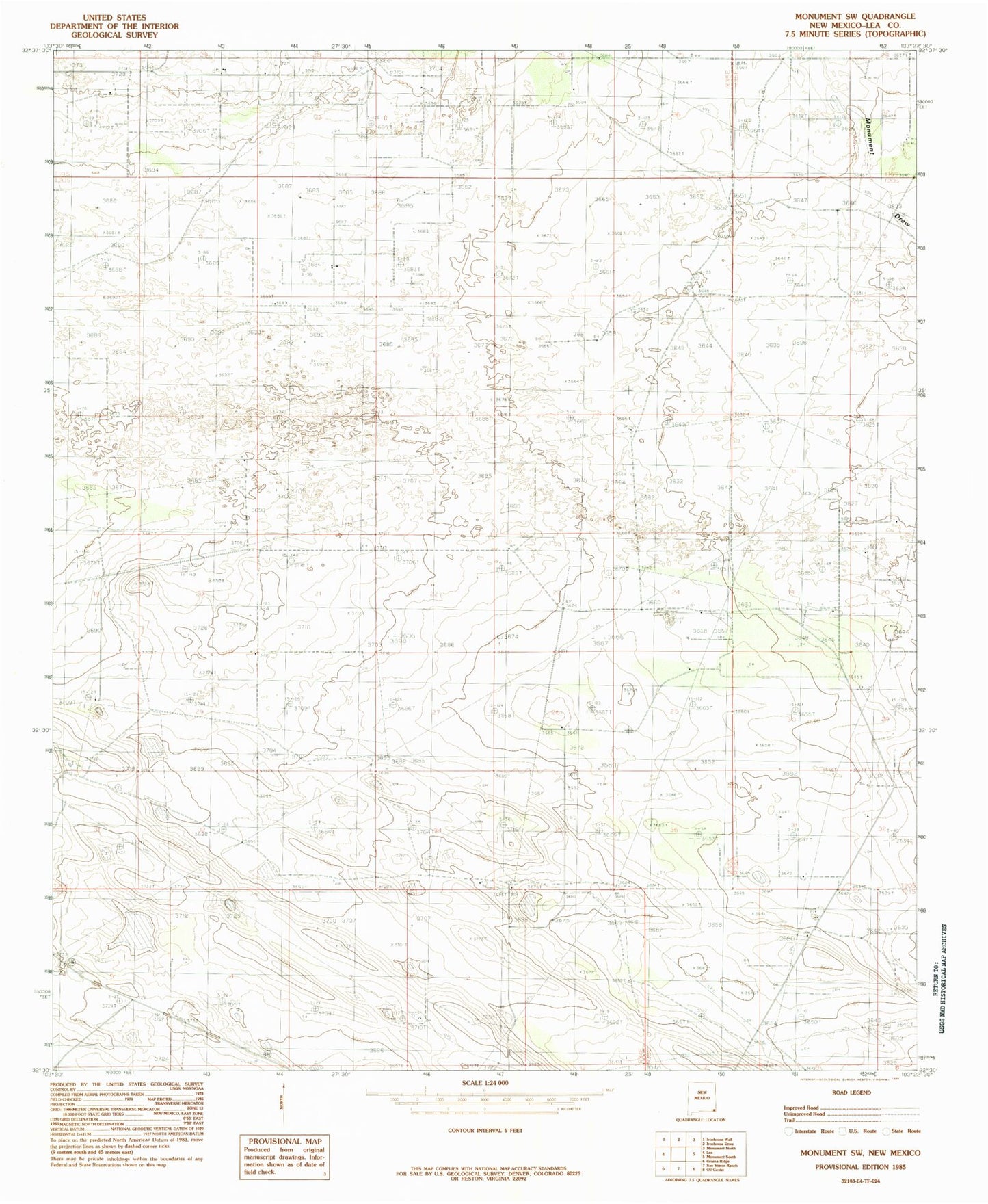 Classic USGS Monument SW New Mexico 7.5'x7.5' Topo Map Image