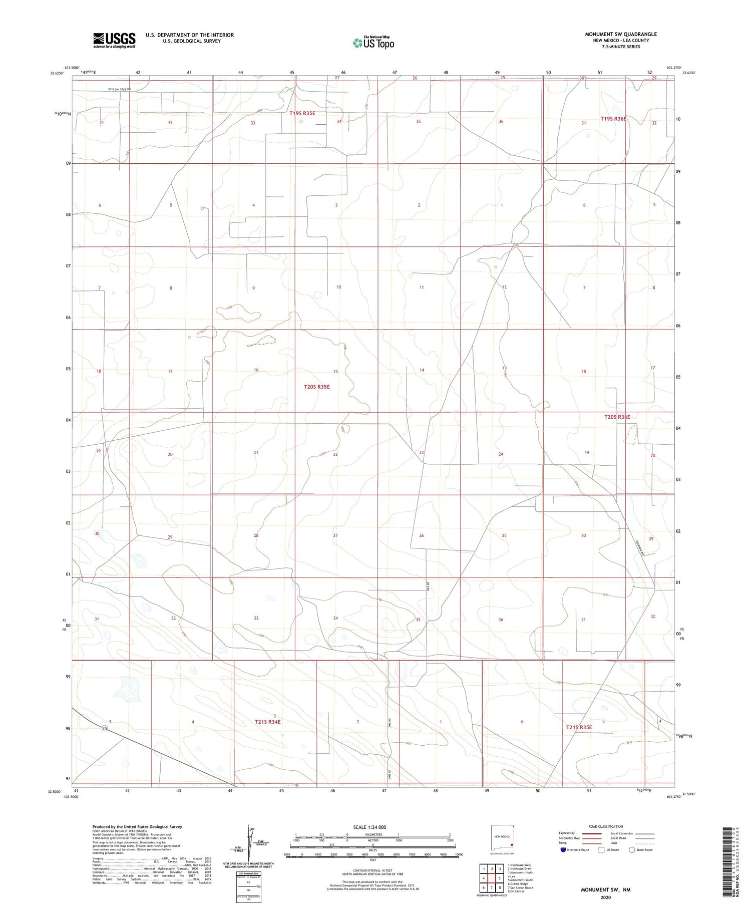 Monument SW New Mexico US Topo Map Image