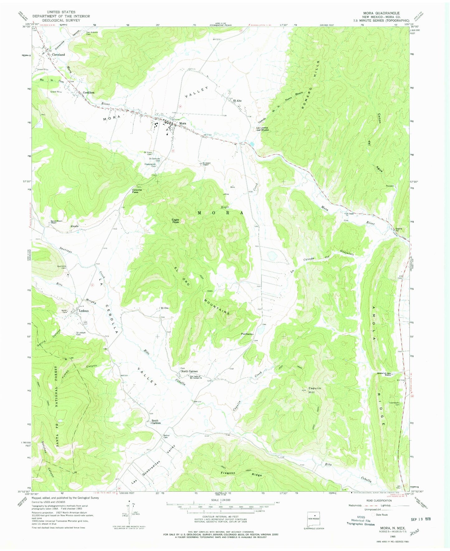 Classic USGS Mora New Mexico 7.5'x7.5' Topo Map Image