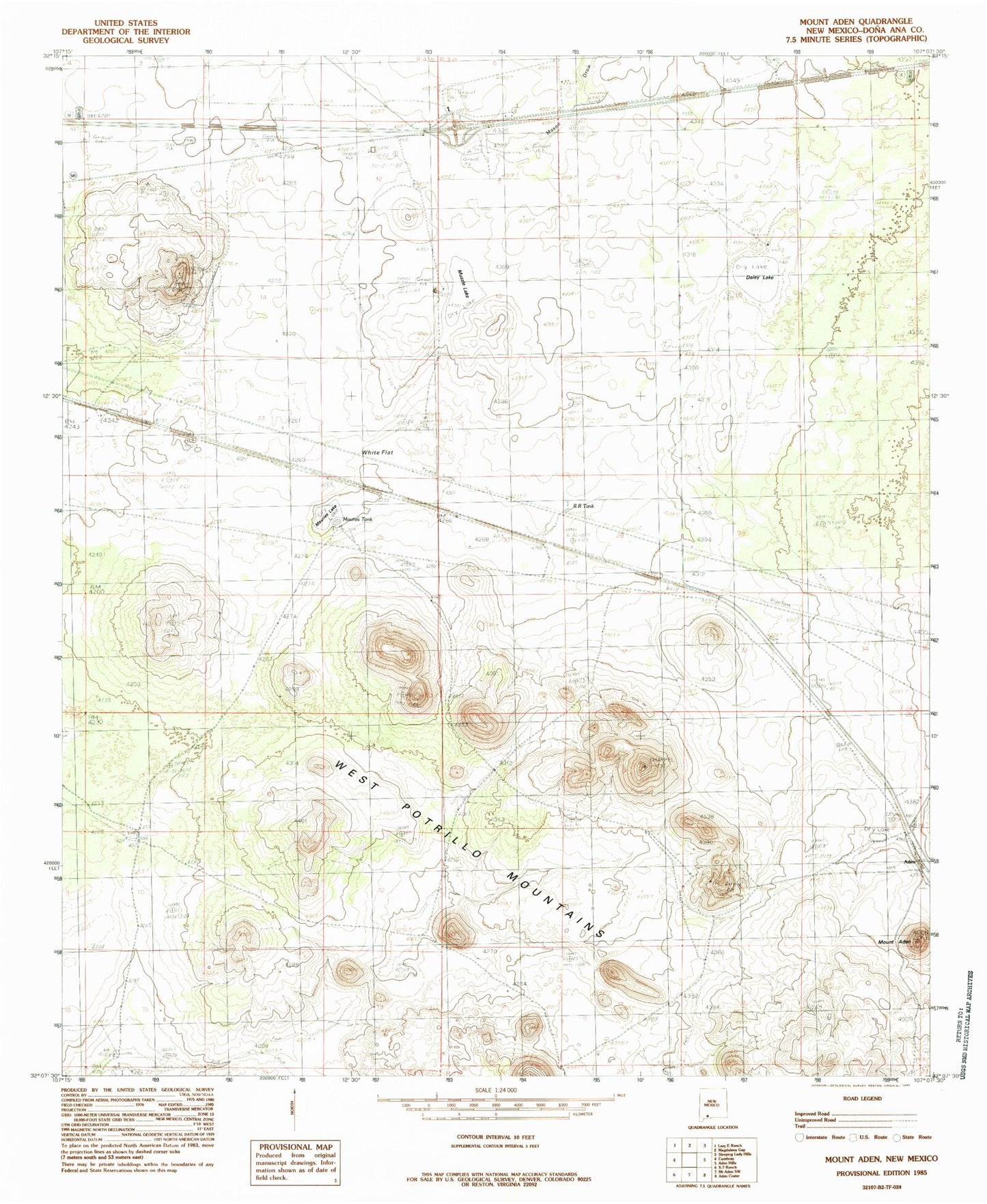 Classic USGS Mount Aden New Mexico 7.5'x7.5' Topo Map Image