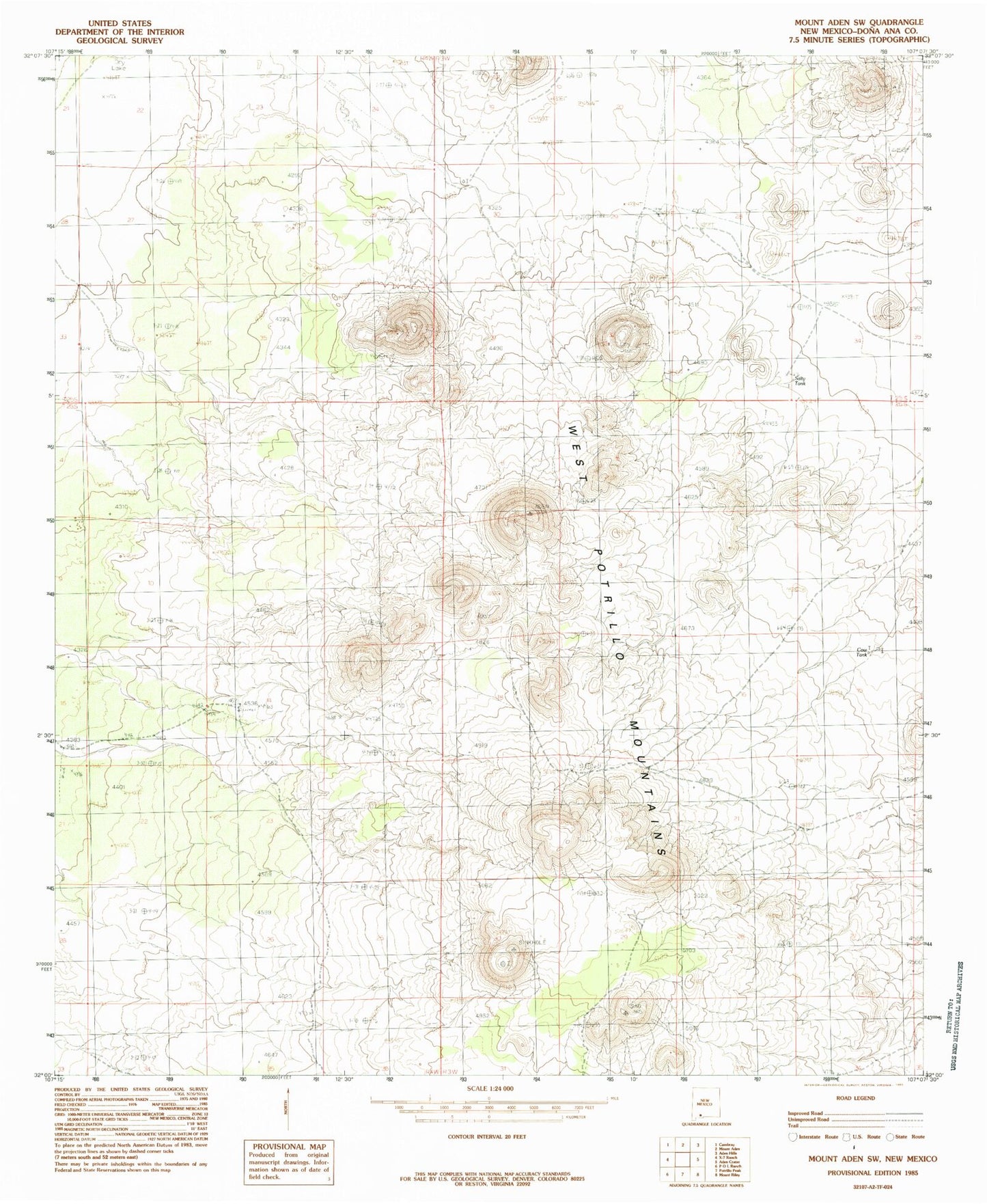 Classic USGS Mount Aden SW New Mexico 7.5'x7.5' Topo Map Image