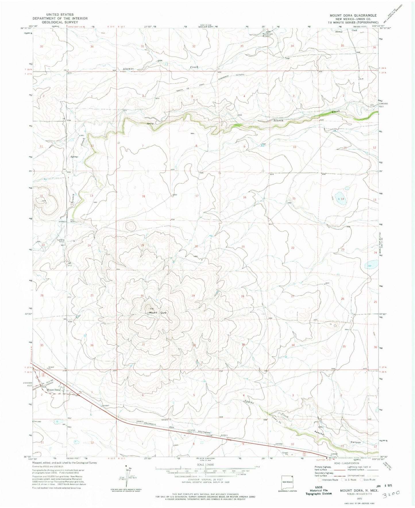 Classic USGS Mount Dora New Mexico 7.5'x7.5' Topo Map Image
