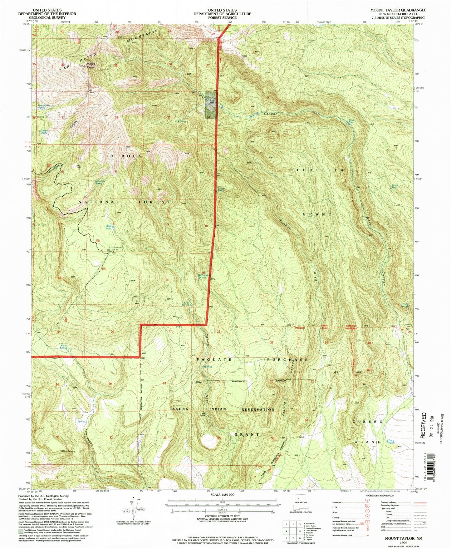 Classic USGS Mount Taylor New Mexico 7.5'x7.5' Topo Map Image