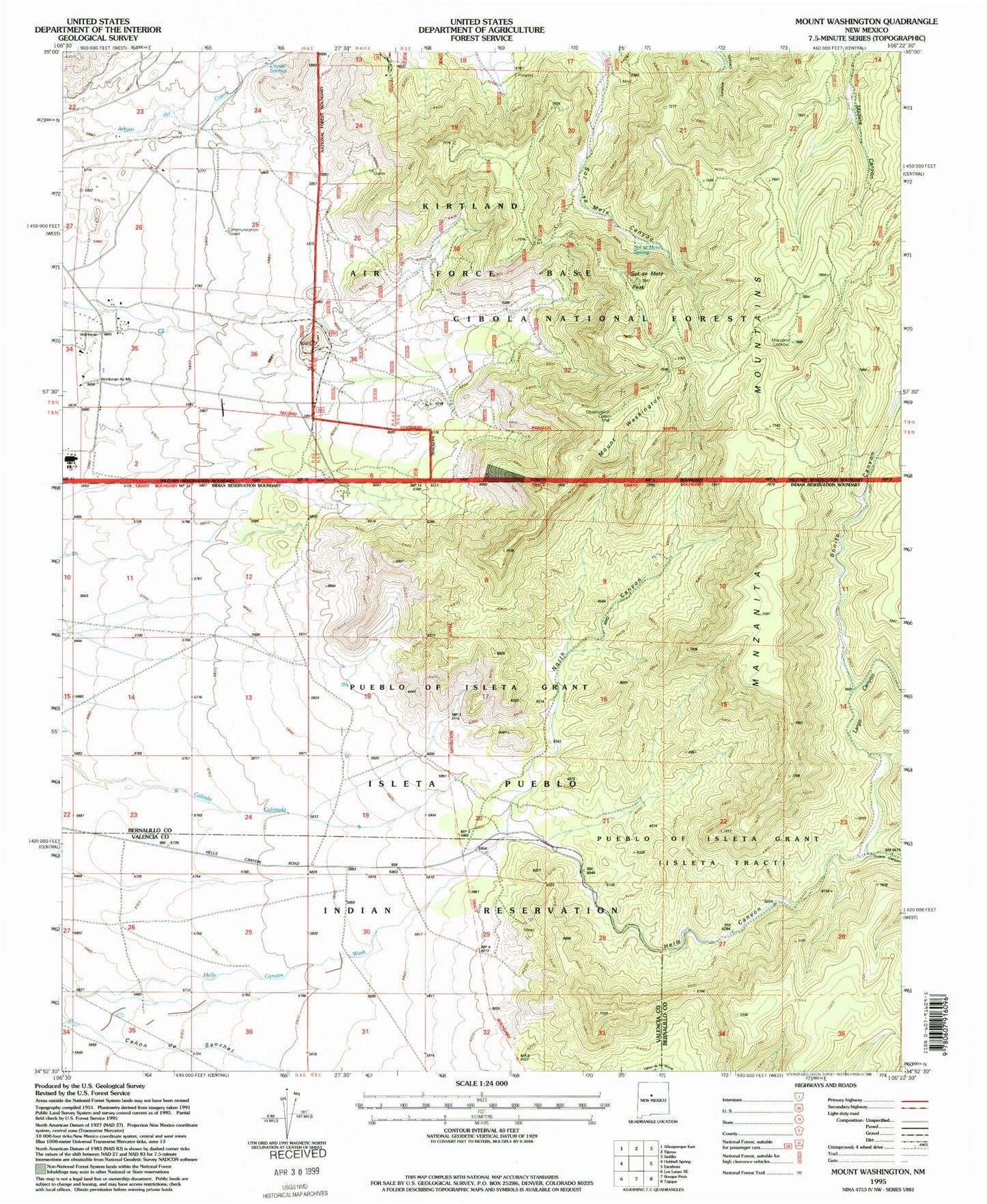 Classic USGS Mount Washington New Mexico 7.5'x7.5' Topo Map Image