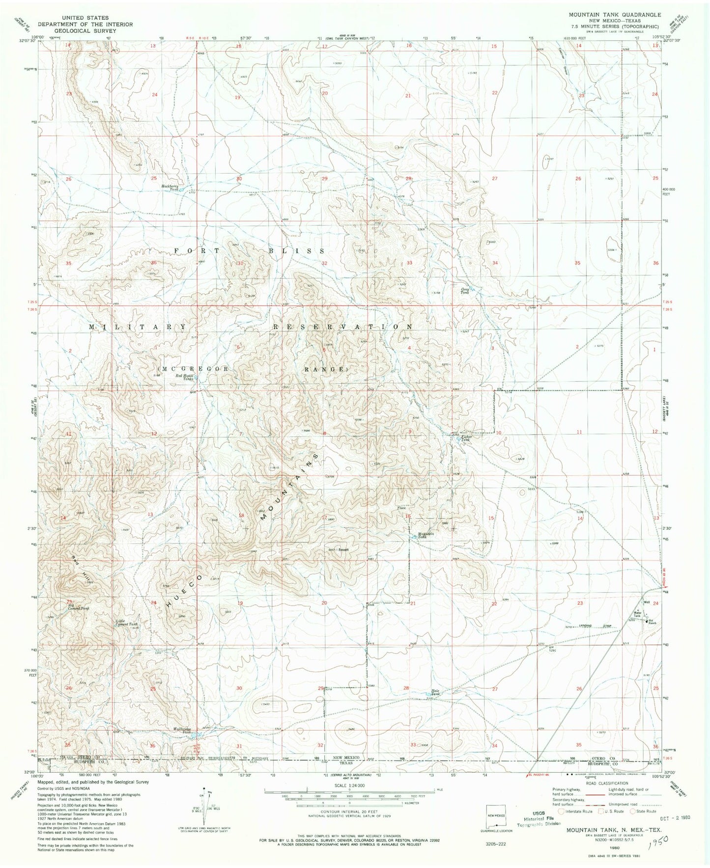 Classic USGS Mountain Tank New Mexico 7.5'x7.5' Topo Map Image