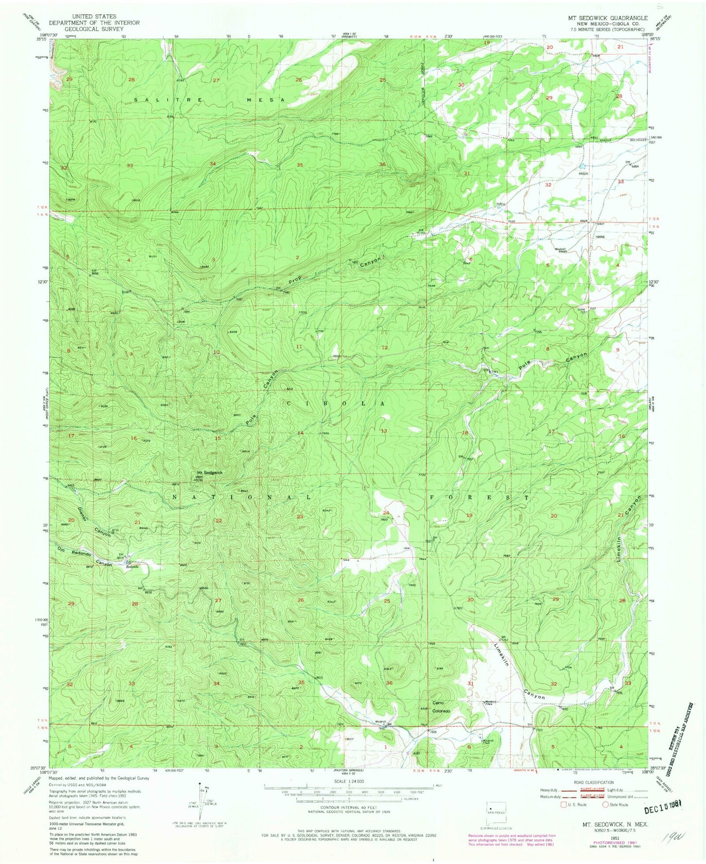 Classic USGS Mount Sedgwick New Mexico 7.5'x7.5' Topo Map Image