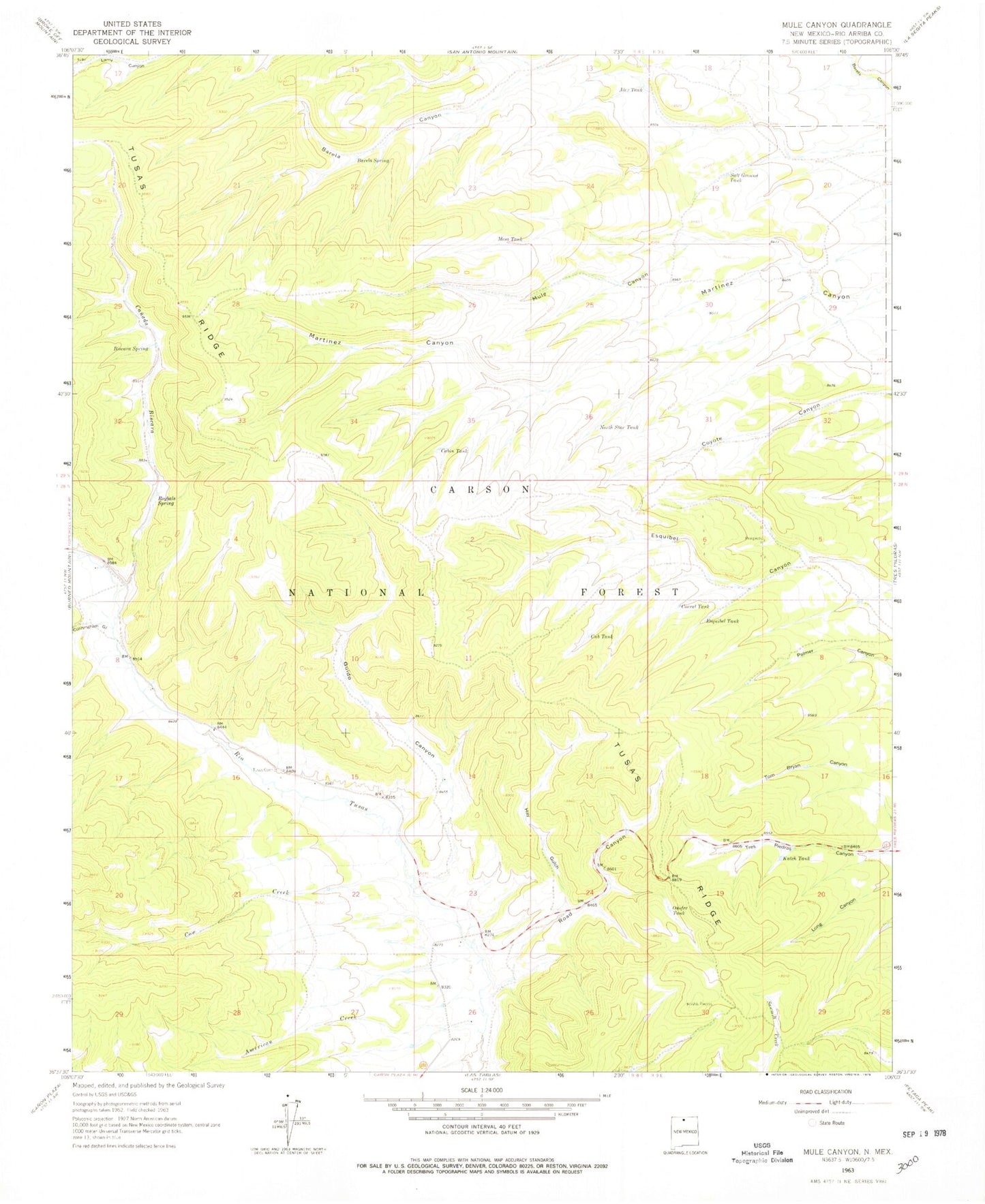 Classic USGS Mule Canyon New Mexico 7.5'x7.5' Topo Map Image