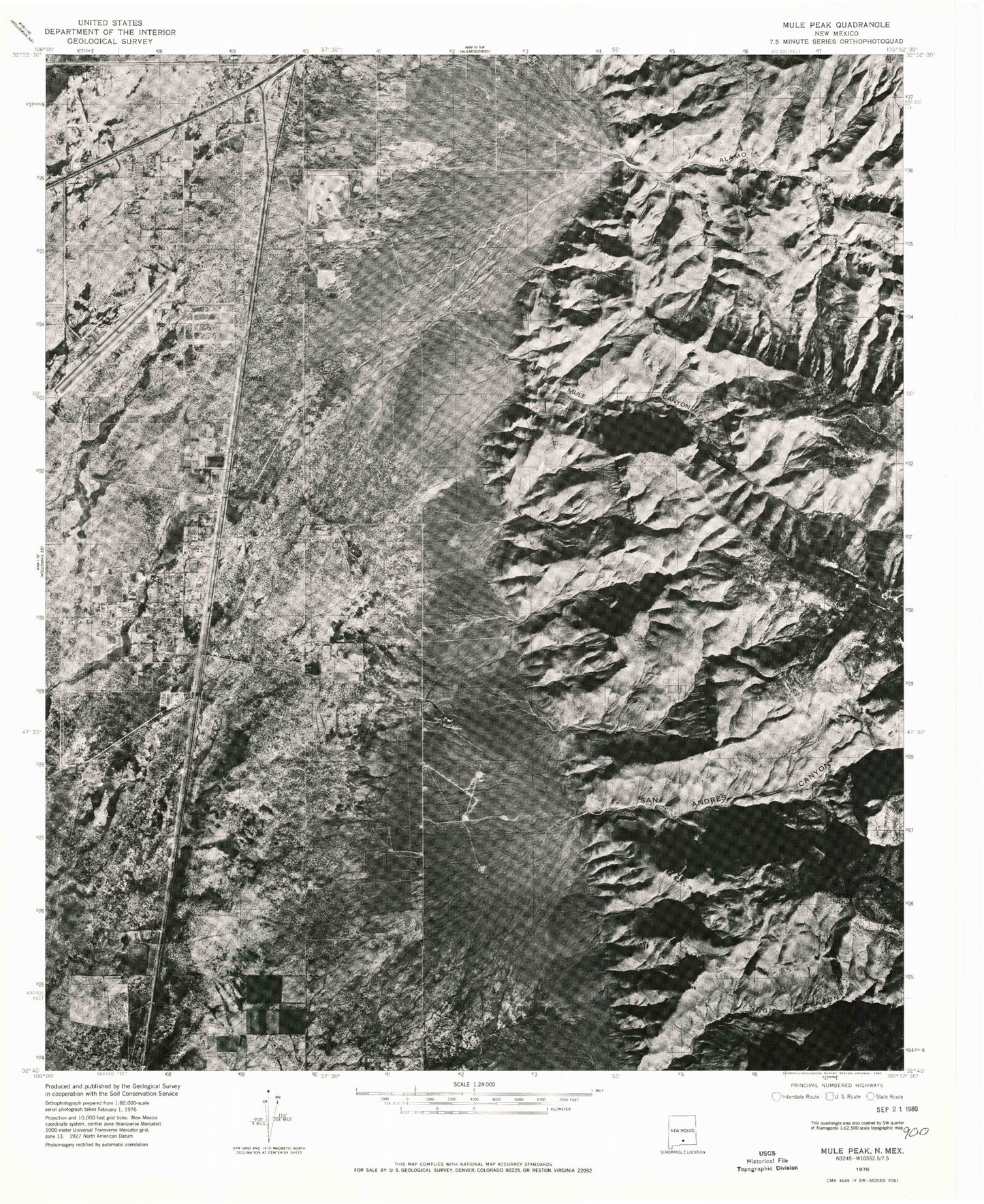 Classic USGS Alamogordo South New Mexico 7.5'x7.5' Topo Map Image