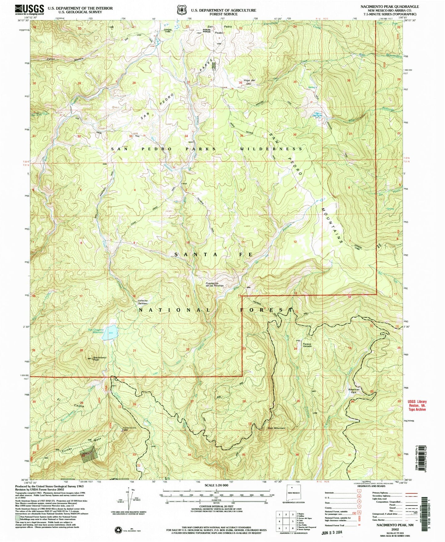 USGS Classic Nacimiento Peak New Mexico 7.5'x7.5' Topo Map Image