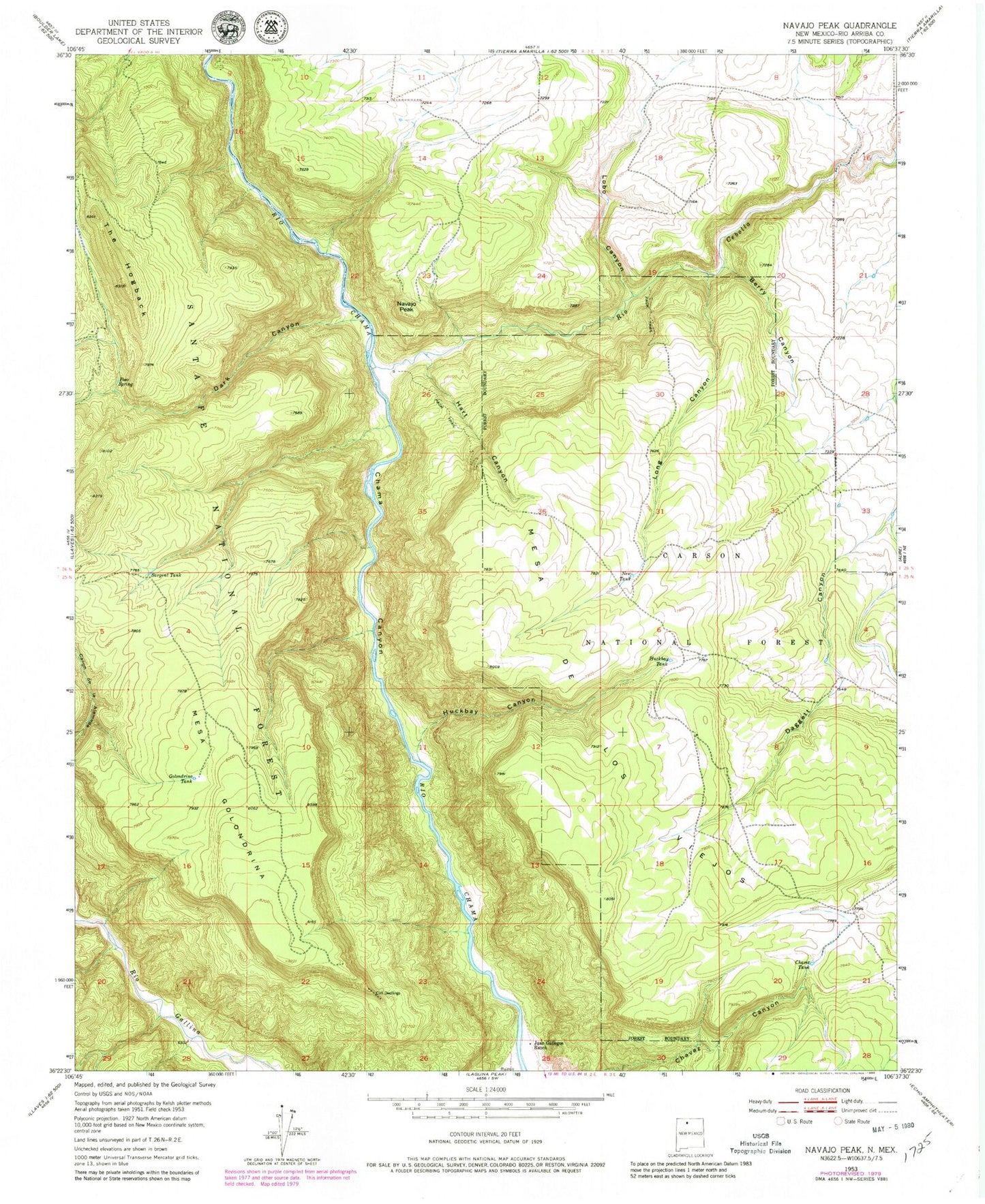 Classic USGS Navajo Peak New Mexico 7.5'x7.5' Topo Map Image