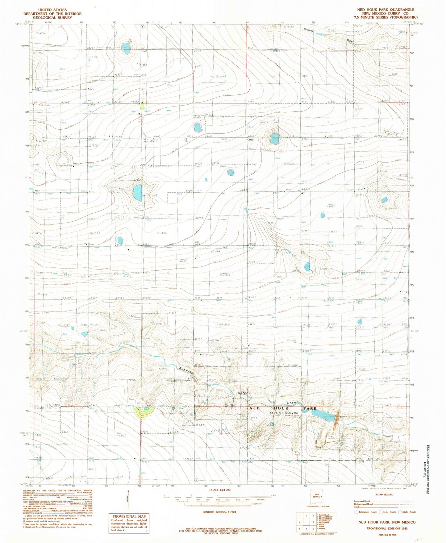 Classic USGS Ned Houk Park New Mexico 7.5'x7.5' Topo Map Image