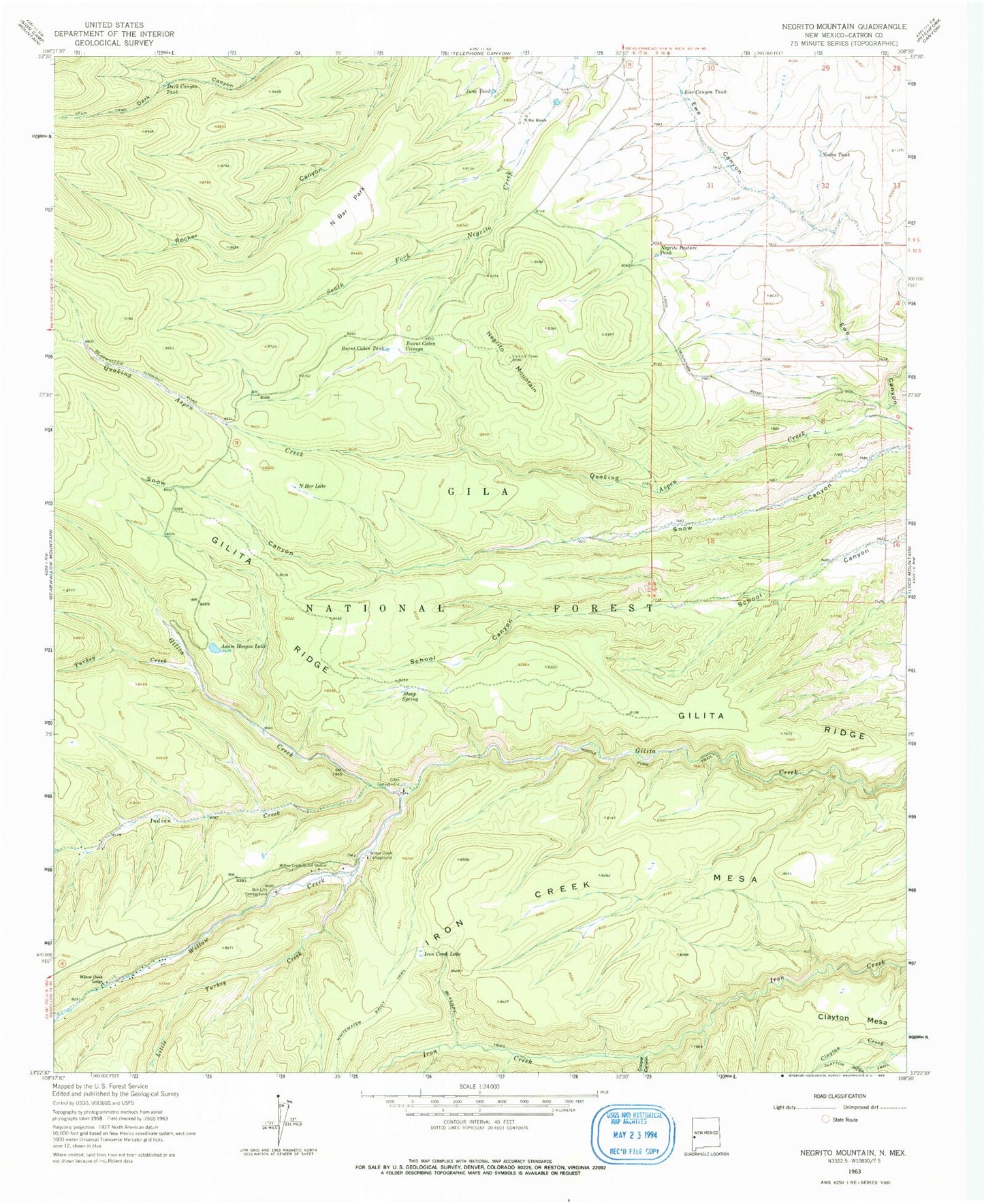 Classic USGS Negrito Mountain New Mexico 7.5'x7.5' Topo Map Image