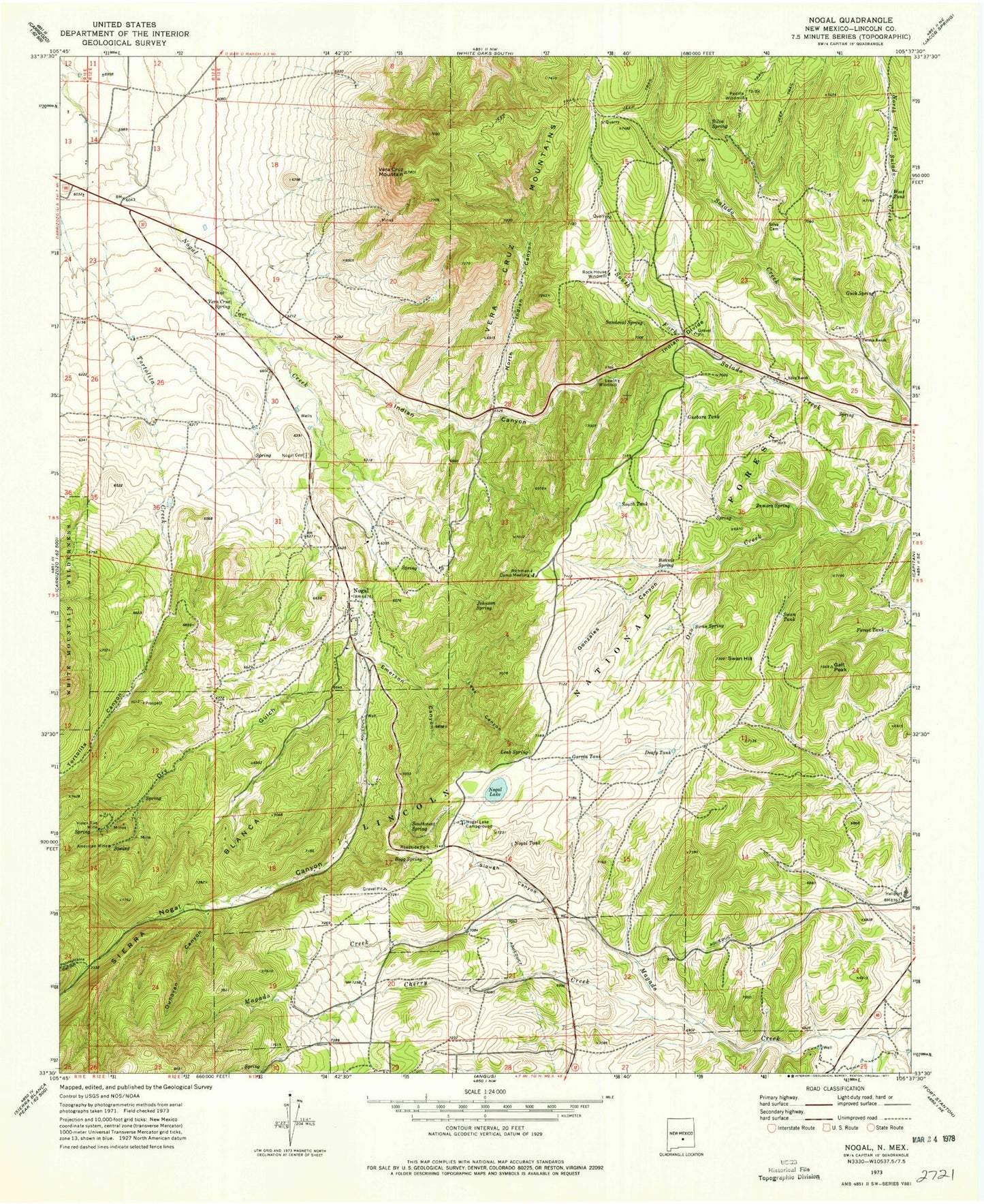 Classic USGS Nogal New Mexico 7.5'x7.5' Topo Map Image