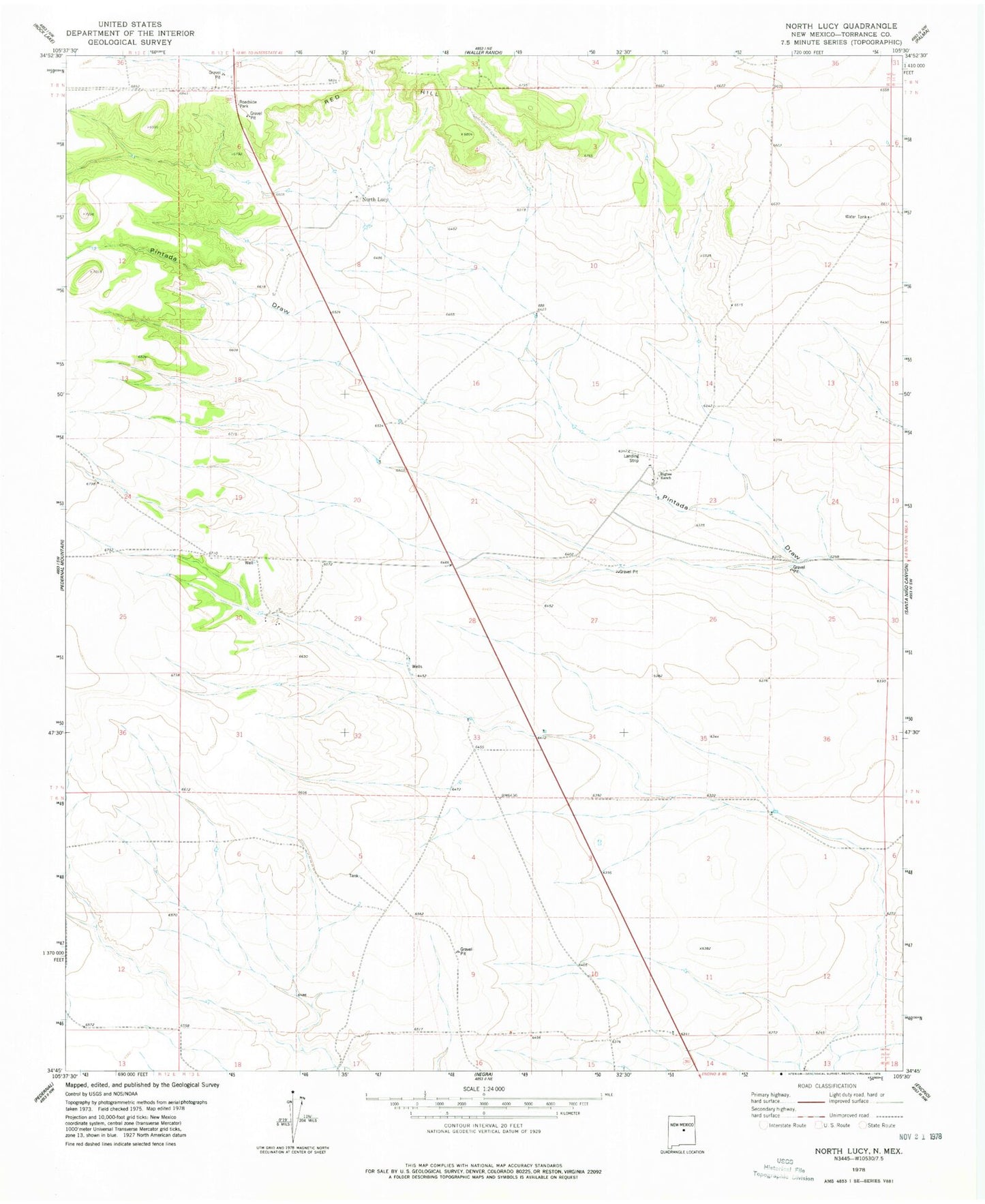 Classic USGS North Lucy New Mexico 7.5'x7.5' Topo Map Image