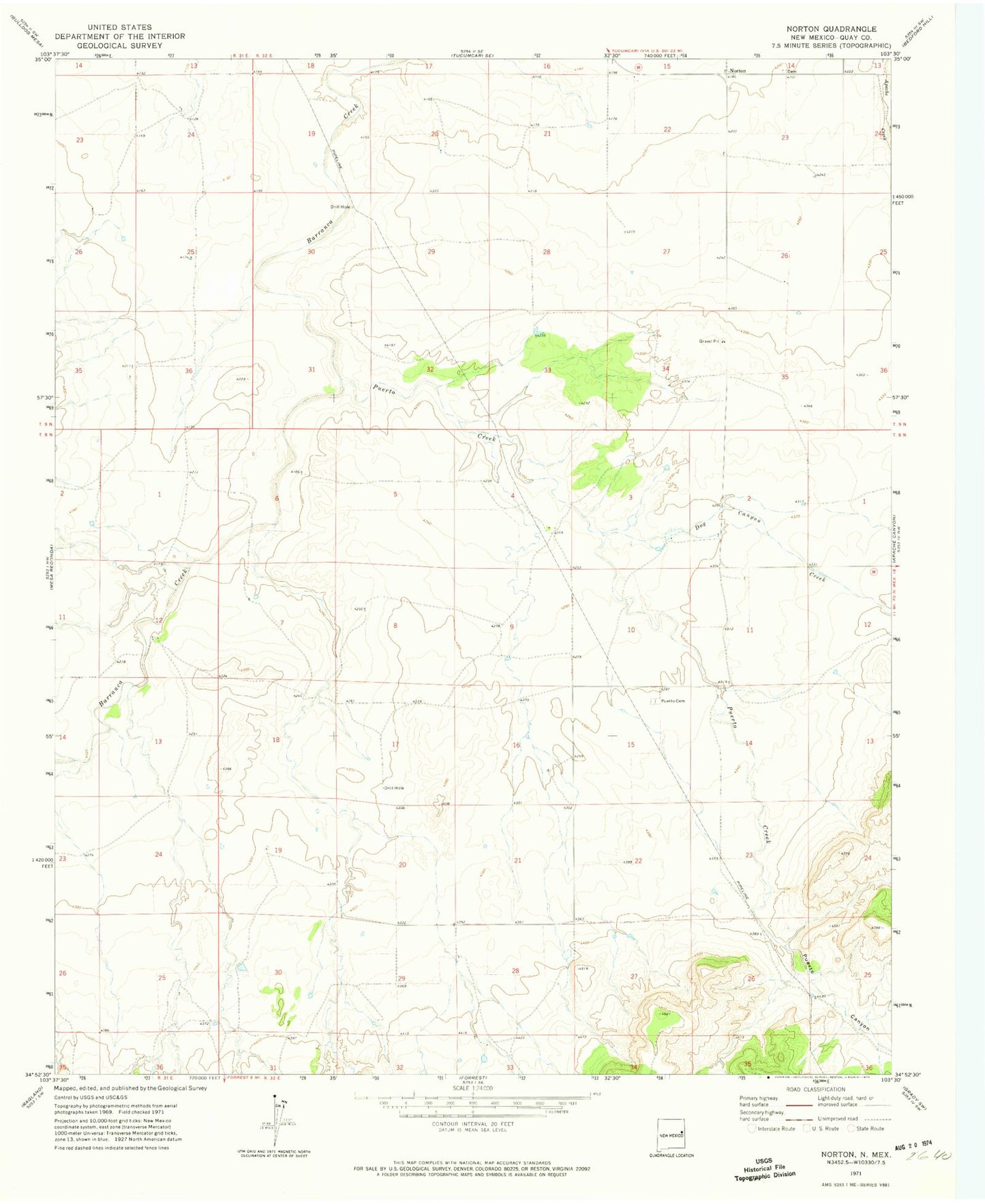 Classic USGS Norton New Mexico 7.5'x7.5' Topo Map Image