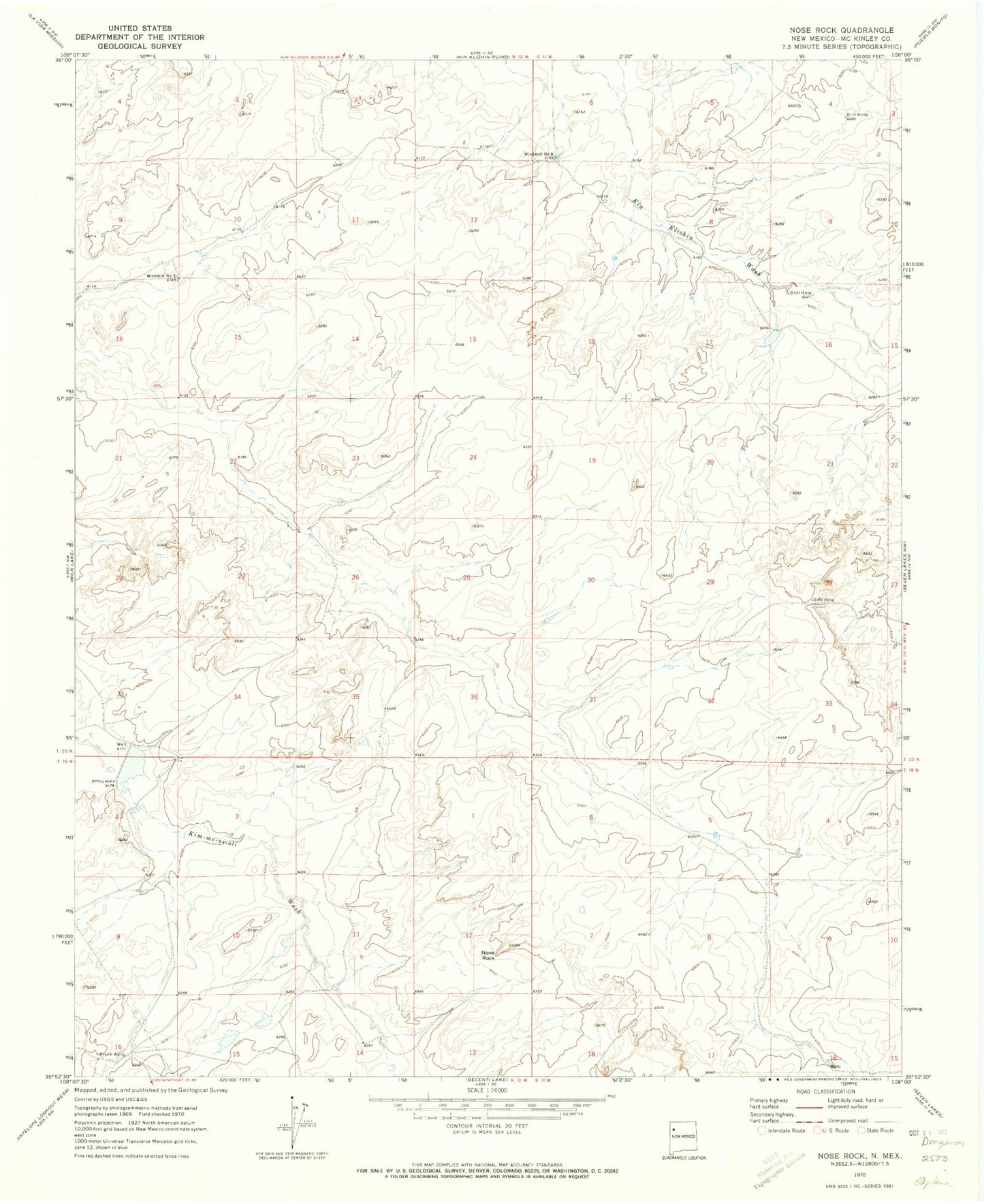 Classic USGS Nose Rock New Mexico 7.5'x7.5' Topo Map Image