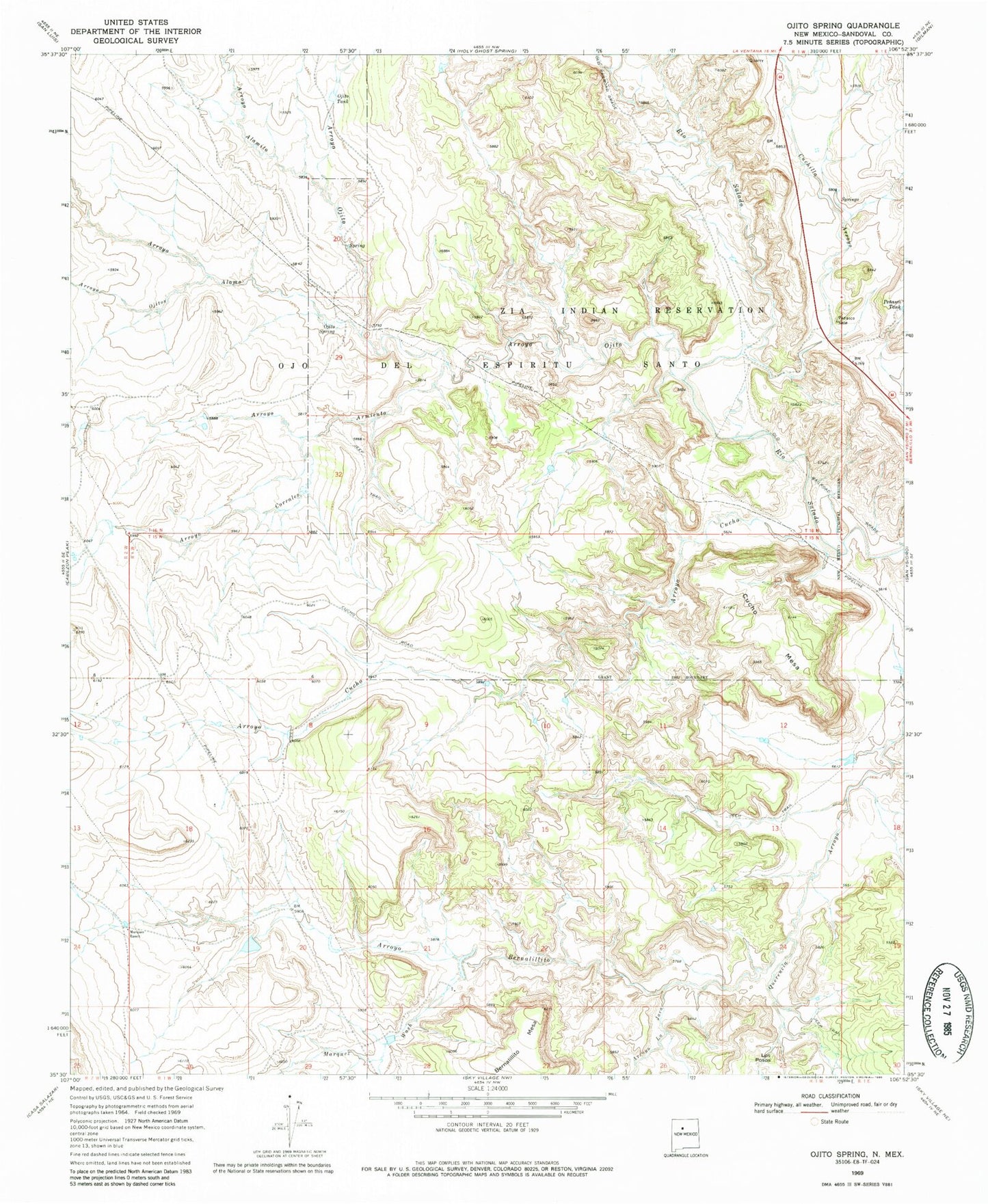 Classic USGS Ojito Spring New Mexico 7.5'x7.5' Topo Map Image