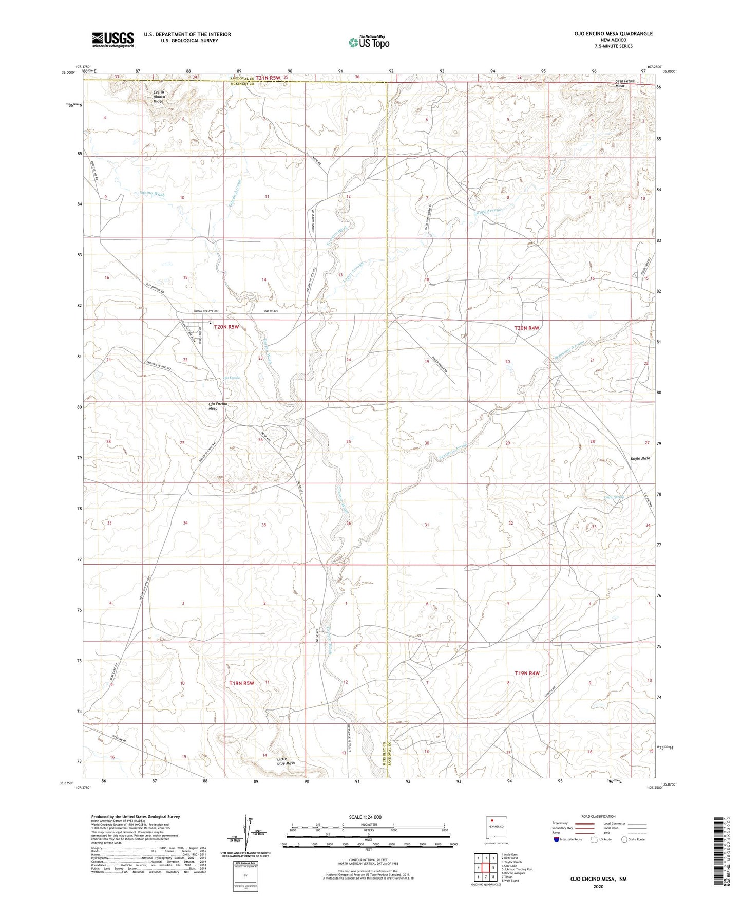 Ojo Encino Mesa New Mexico US Topo Map Image
