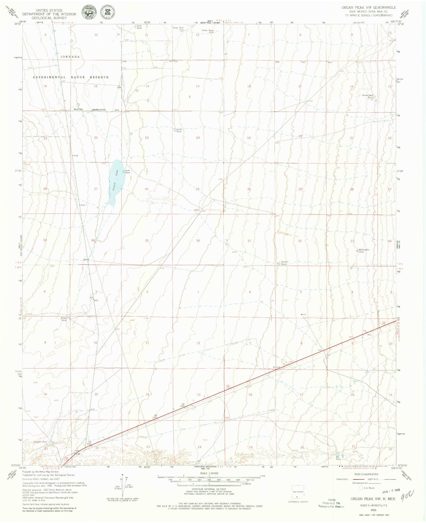 Classic USGS Organ Peak NW New Mexico 7.5'x7.5' Topo Map Image