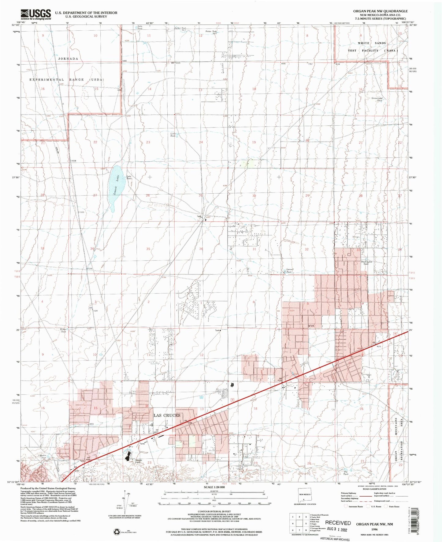 Classic USGS Organ Peak NW New Mexico 7.5'x7.5' Topo Map Image