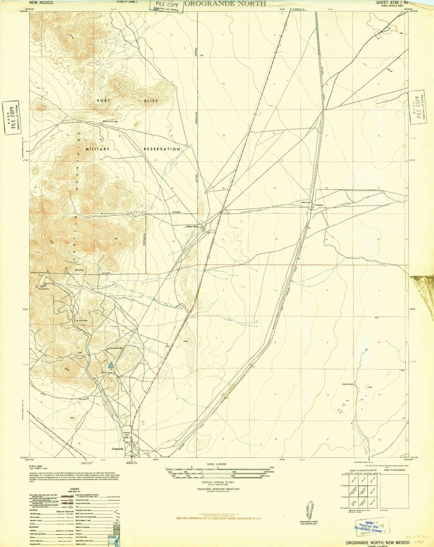 Classic USGS Orogrande North New Mexico 7.5'x7.5' Topo Map Image
