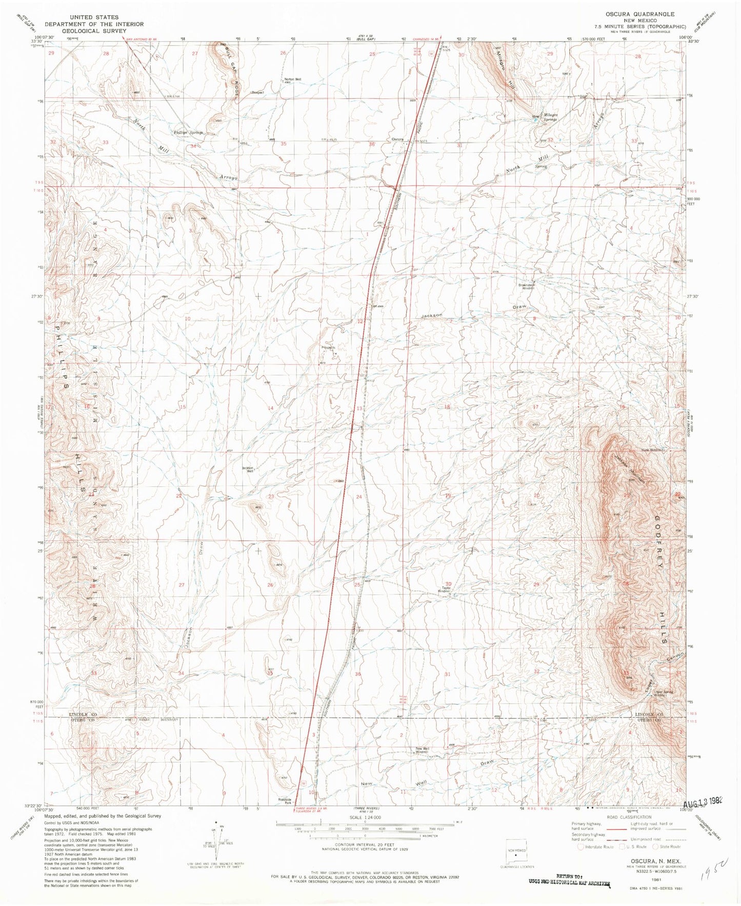 Classic USGS Oscura New Mexico 7.5'x7.5' Topo Map Image