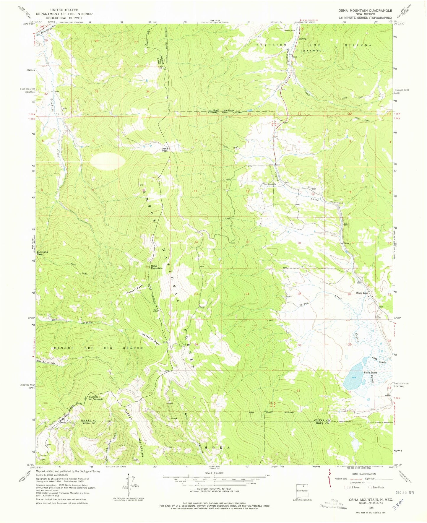 Classic USGS Osha Mountain New Mexico 7.5'x7.5' Topo Map Image