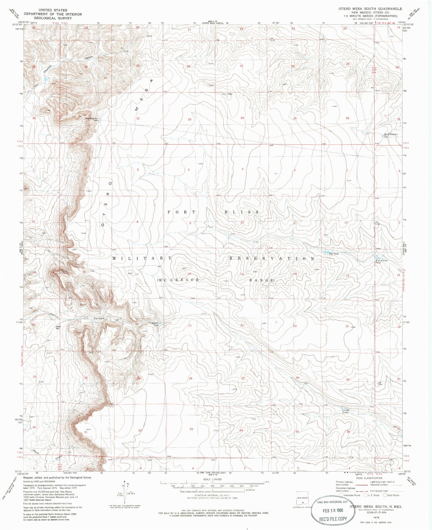 Classic USGS Otero Mesa South New Mexico 7.5'x7.5' Topo Map Image