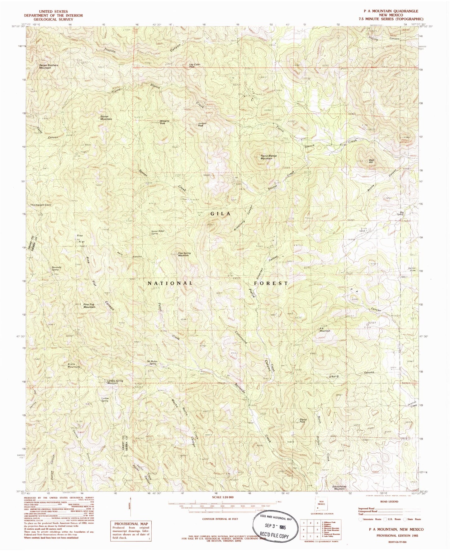 Classic USGS P A Mountain New Mexico 7.5'x7.5' Topo Map Image
