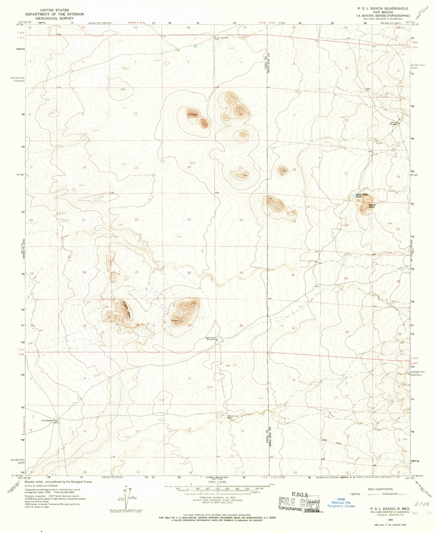 Classic USGS P O L Ranch New Mexico 7.5'x7.5' Topo Map Image