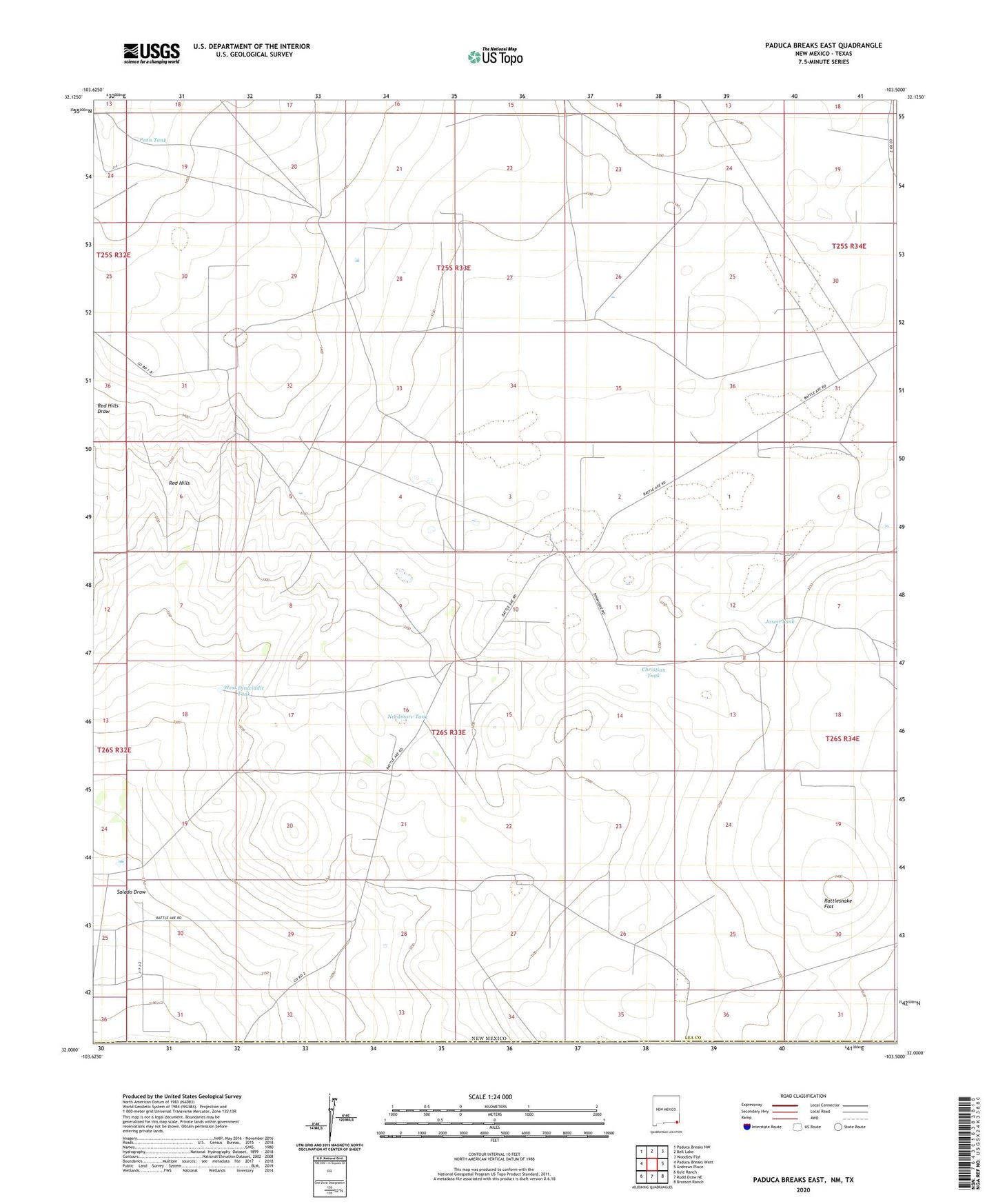 Paduca Breaks East New Mexico US Topo Map Image