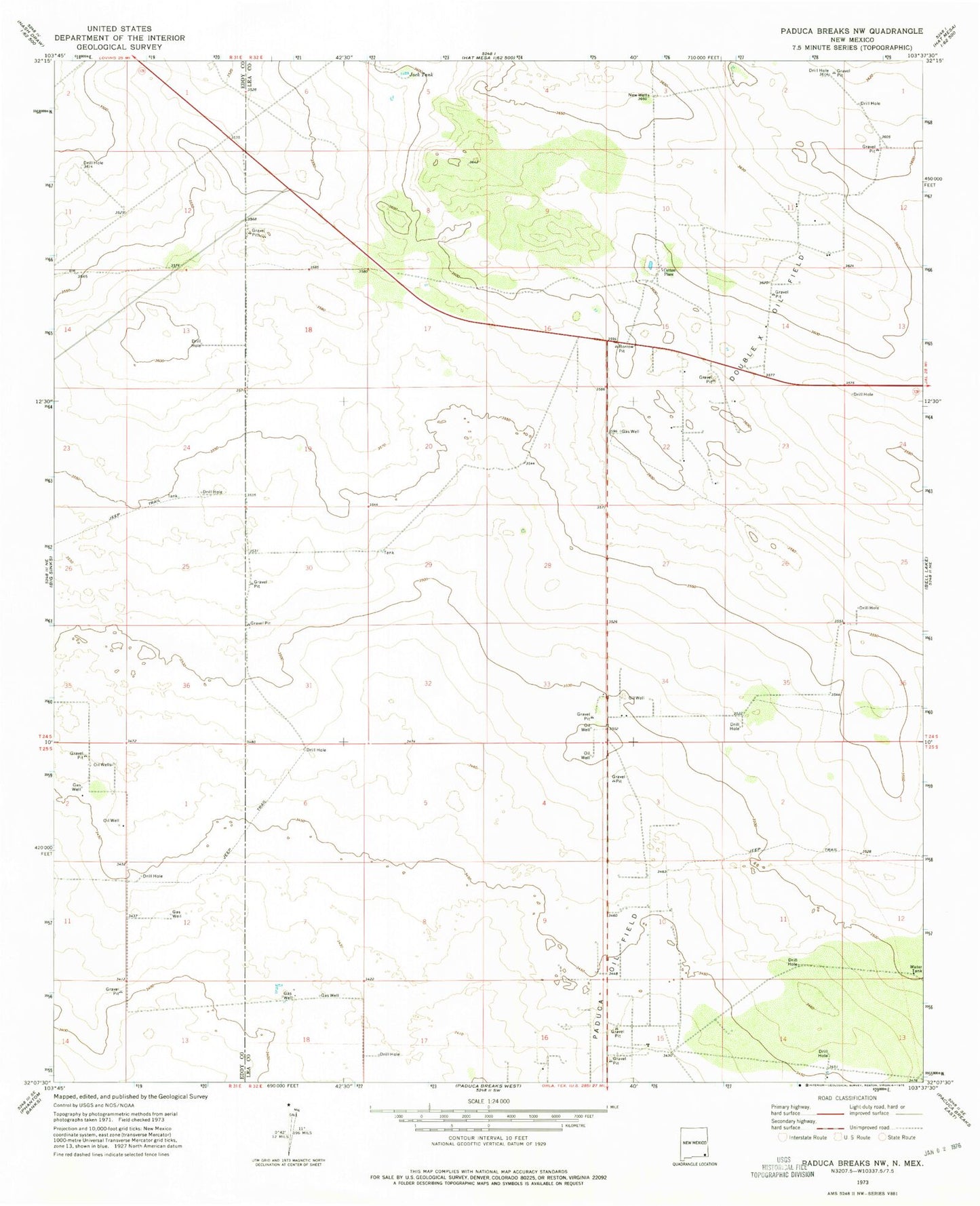 Classic USGS Paduca Breaks NW New Mexico 7.5'x7.5' Topo Map Image