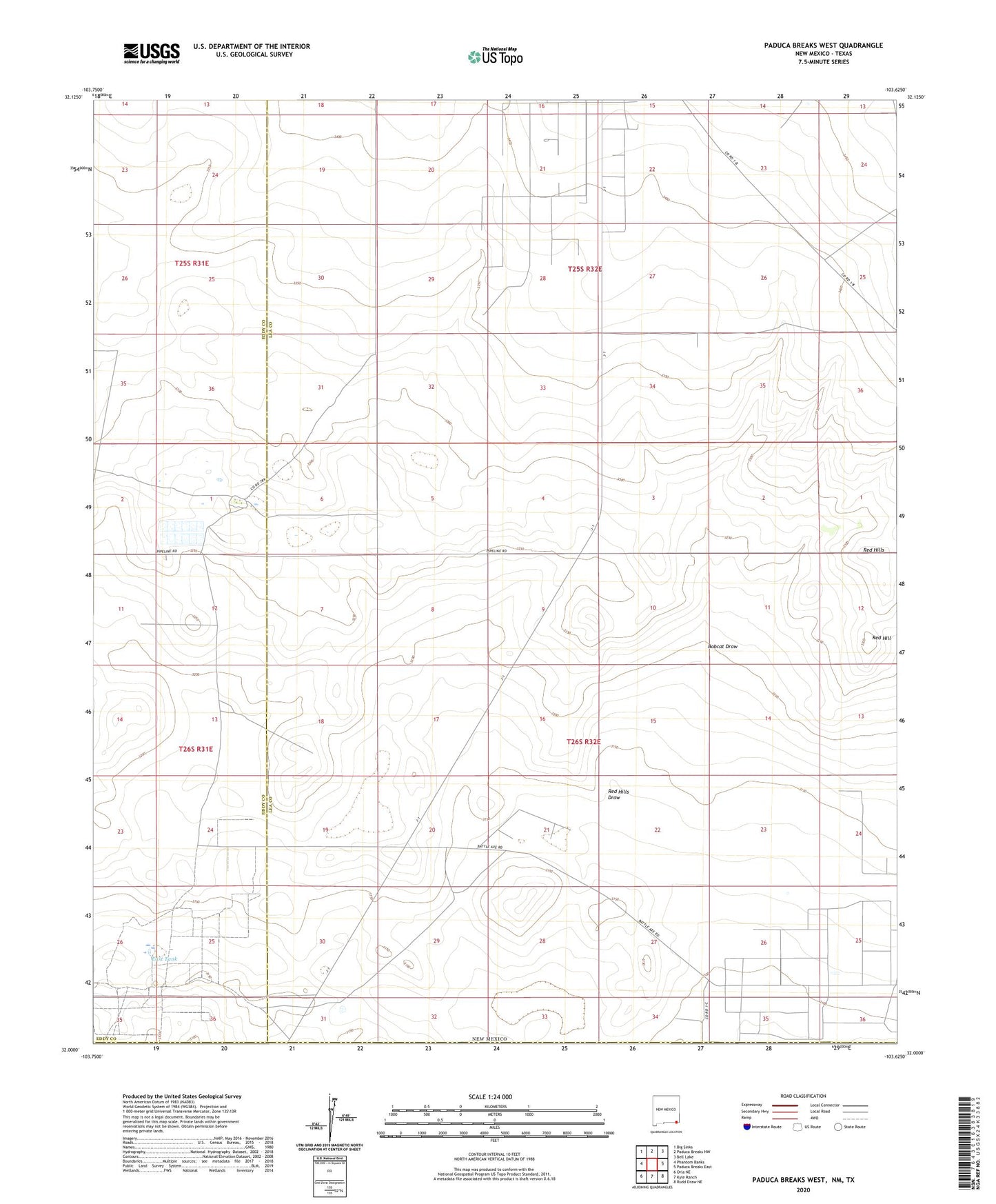 Paduca Breaks West New Mexico US Topo Map Image