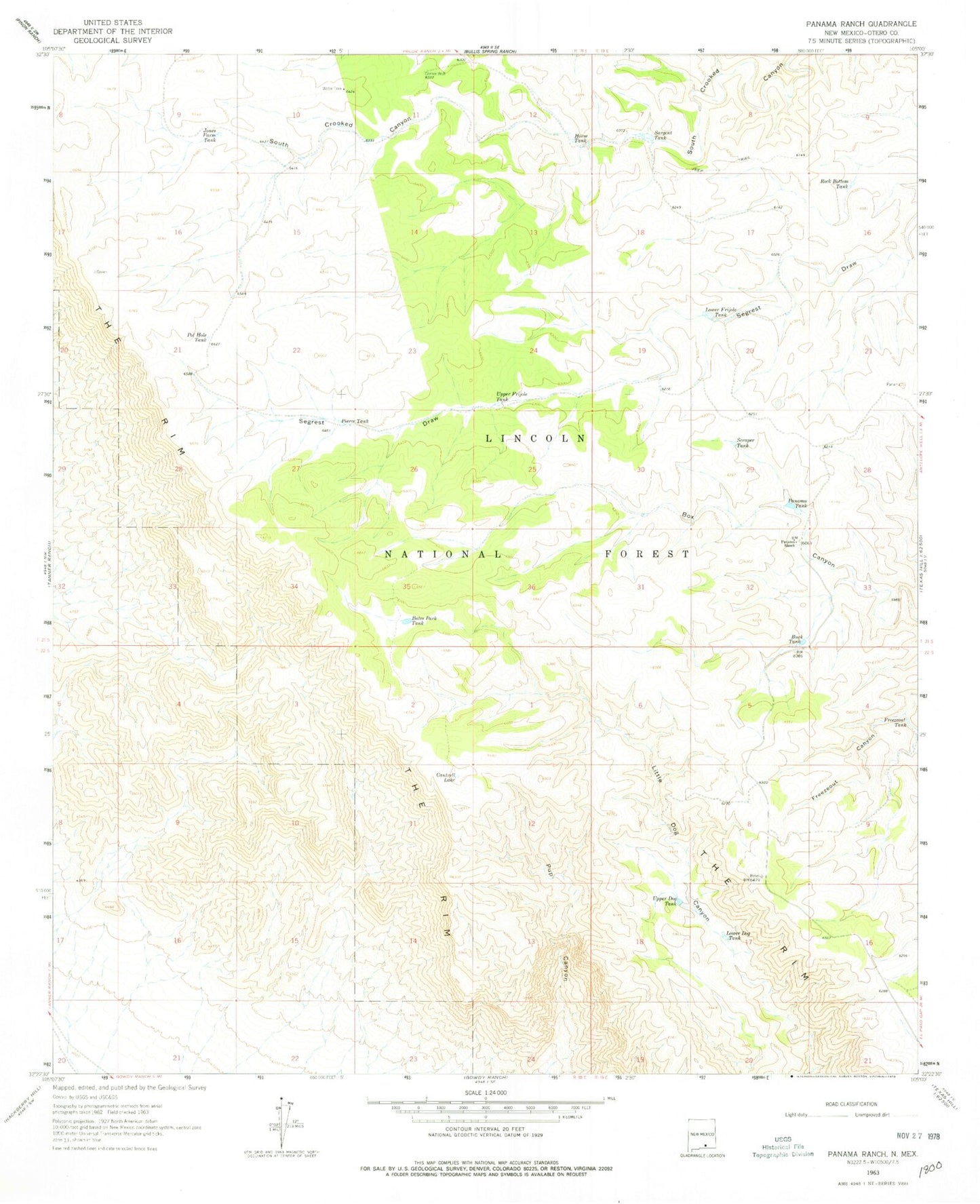 Classic USGS Panama Ranch New Mexico 7.5'x7.5' Topo Map Image