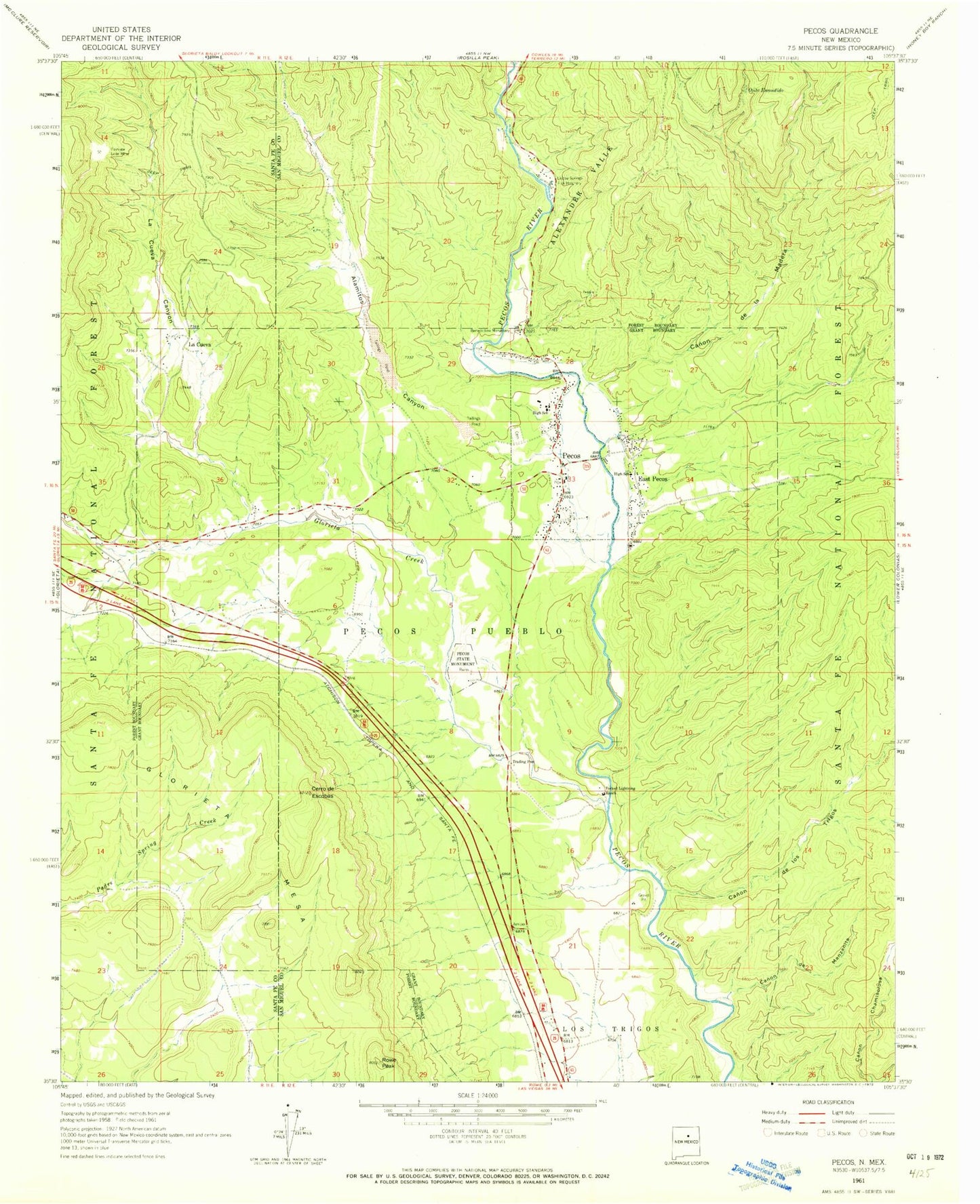 Classic USGS Pecos New Mexico 7.5'x7.5' Topo Map Image